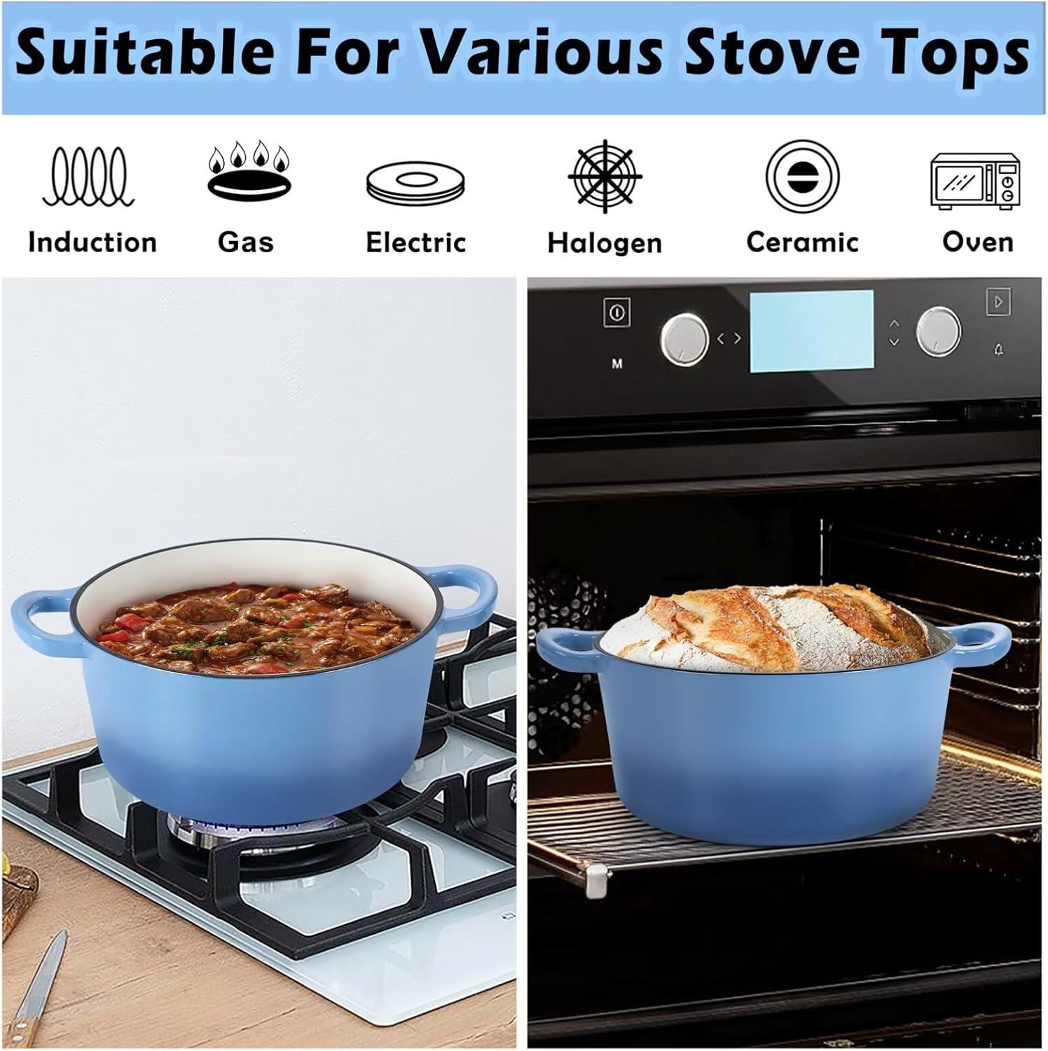 SPECIALTY FLOORING INC Dutch Oven,Enameled Cast Iron Dutch Oven Cooking Pot With Lid & Dual Handles, For Bread Baking Braising Stewing, Heavy Duty & Non Stick, Oven & All Stovetops Safe