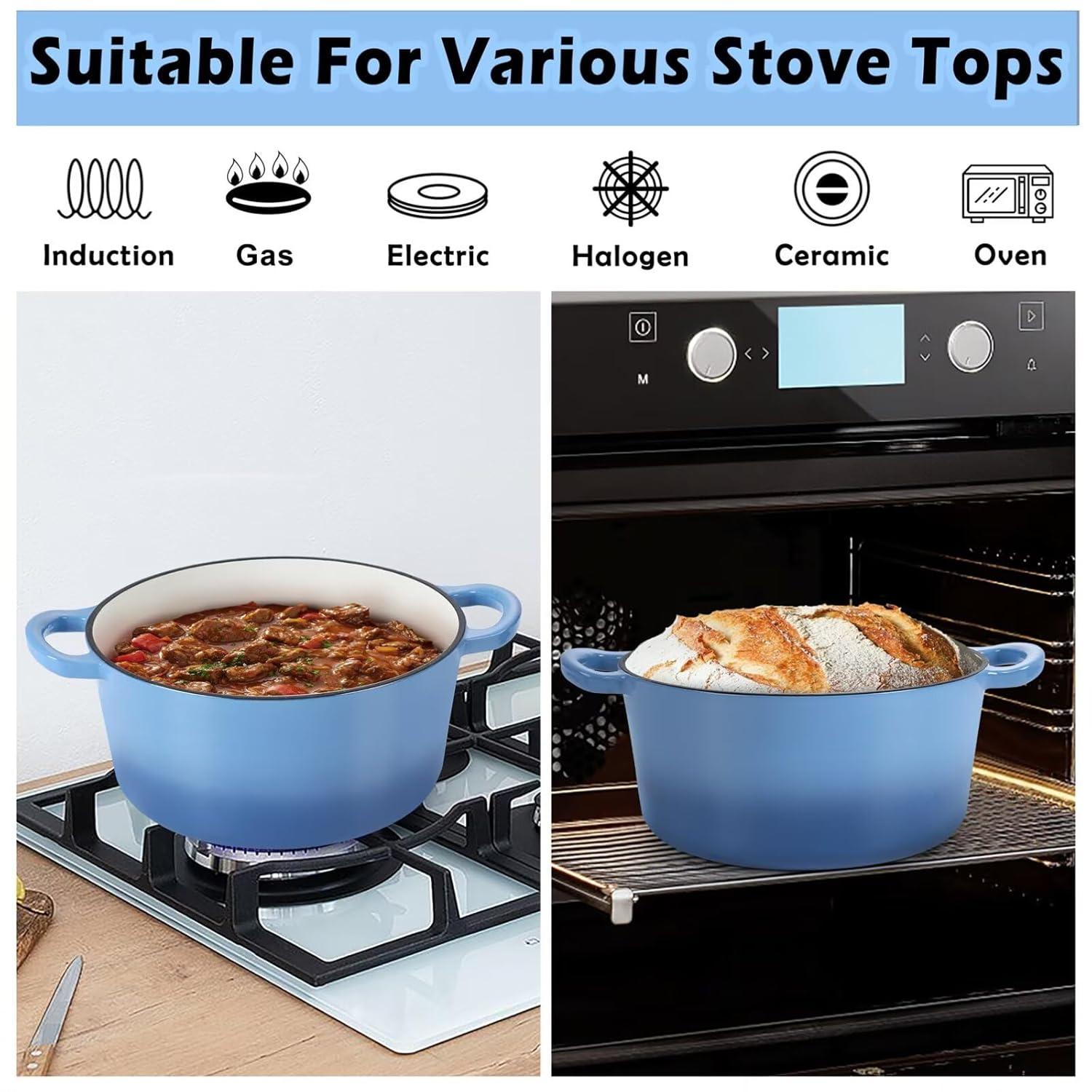 SPECIALTY FLOORING INC Dutch Oven,Enameled Cast Iron Dutch Oven Cooking Pot With Lid & Dual Handles, For Bread Baking Braising Stewing, Heavy Duty & Non Stick, Oven & All Stovetops Safe