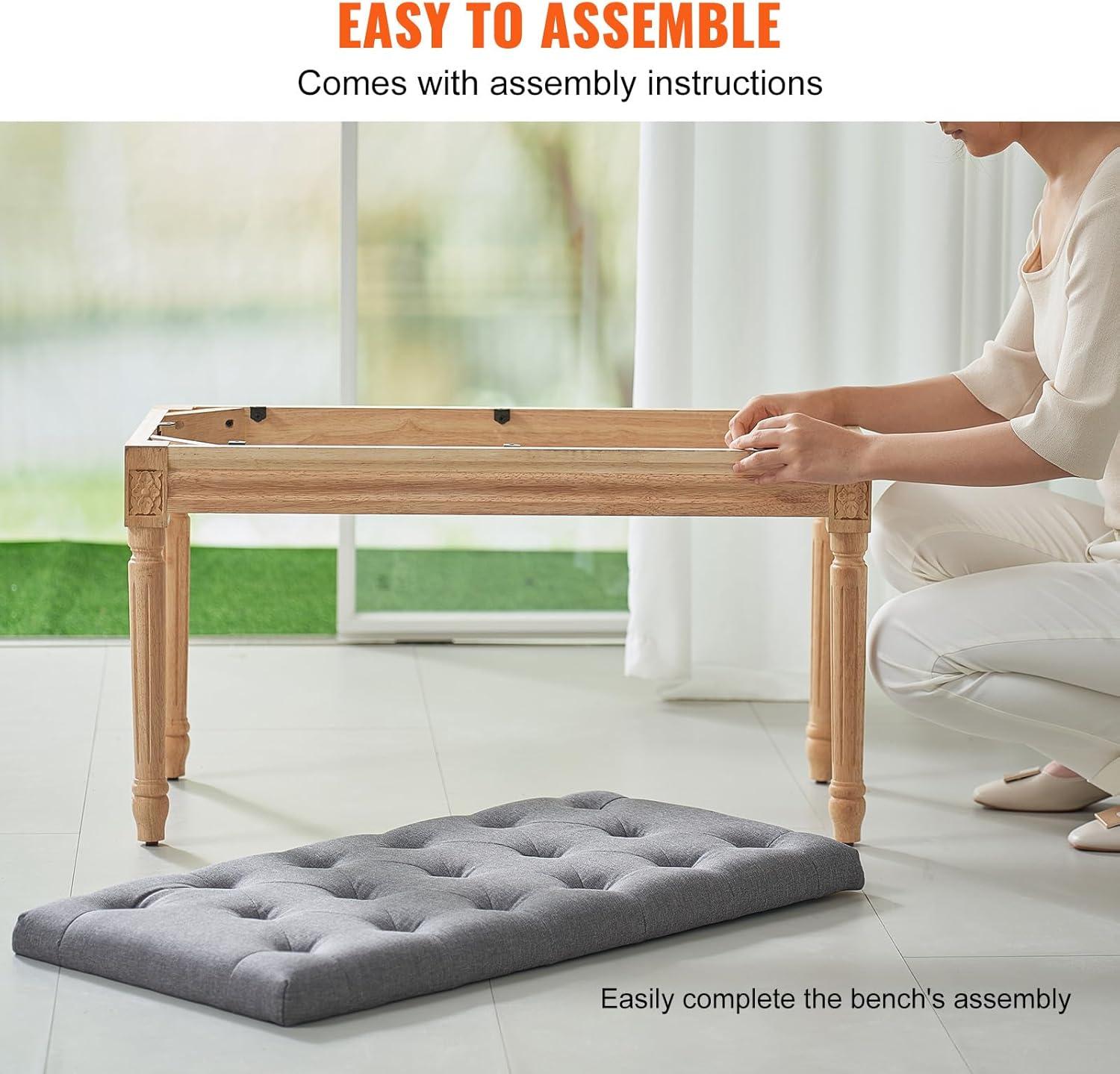 VEVOR Entryway Bench Upholstered Ottoman, Bedroom Bench for End of Bed Foam Padded Cushion & Rubberwood Legs, Tufted Footrest Stool for Dining, Living Room, Hallway, 32 x 16 x 19 Inches, Dark Gray