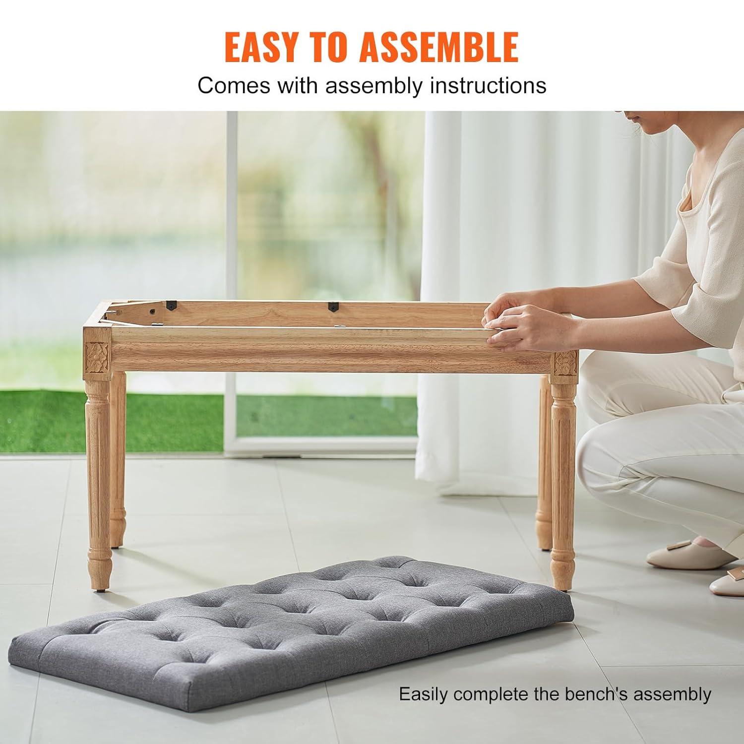 VEVOR Entryway Bench Upholstered Ottoman, Bedroom Bench for End of Bed Foam Padded Cushion & Rubberwood Legs, Tufted Footrest Stool for Dining, Living Room, Hallway, 32 x 16 x 19 Inches, Dark Gray