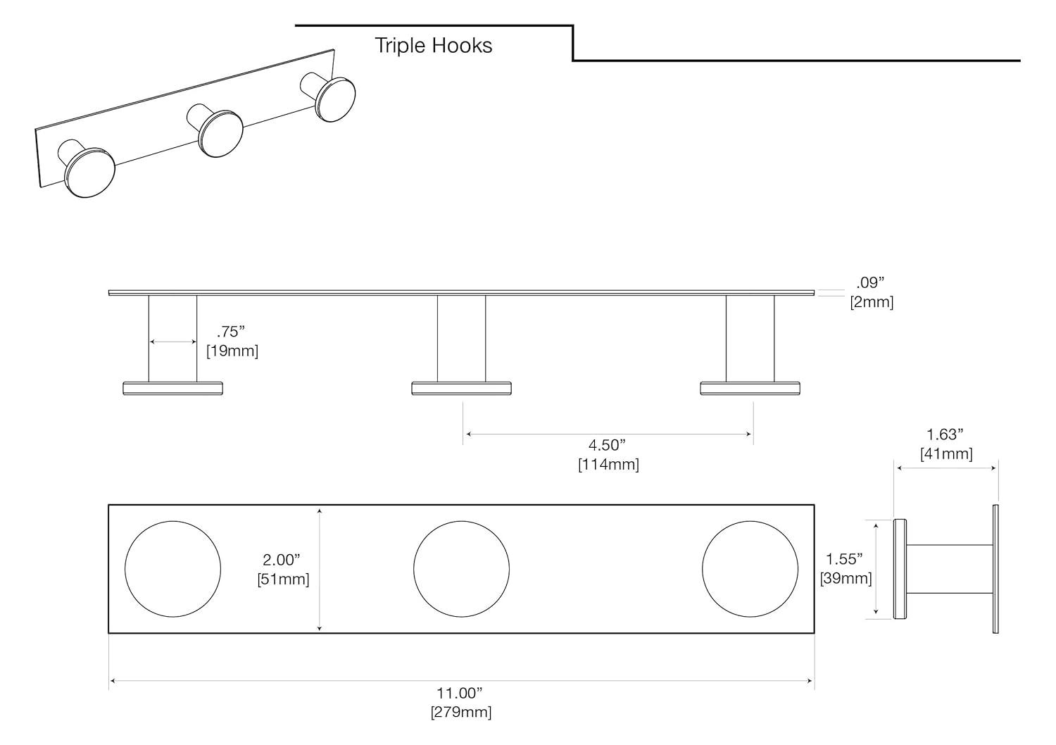 Gatco Glamour Wall Hook for Bathroom, Kitchen, Bedroom | Towel, Robe, Coat, Hat Rack with 3 Hooks 1282