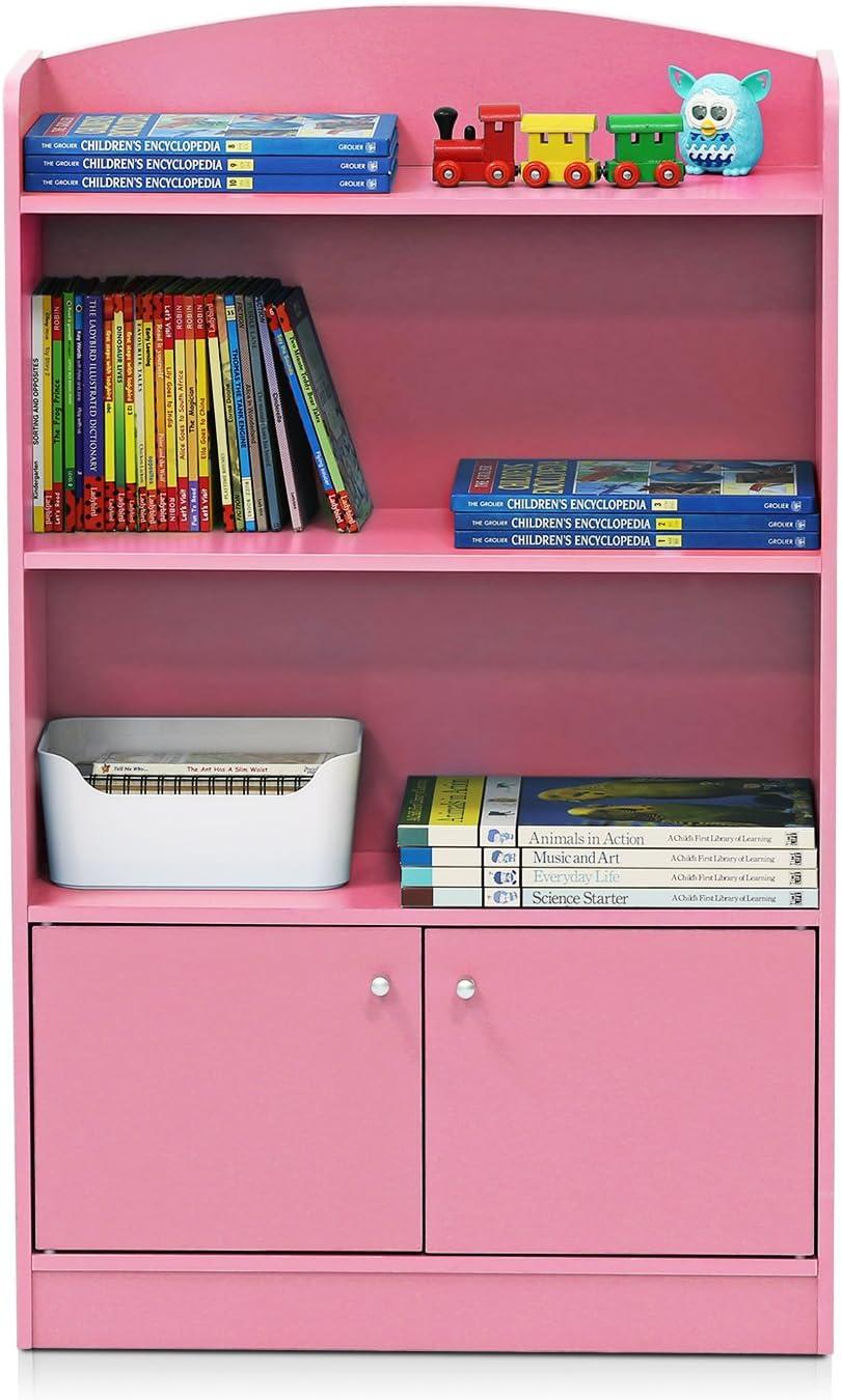 Furinno Lova Engineered Wood Bookshelf with Storage Cabinet in Pink