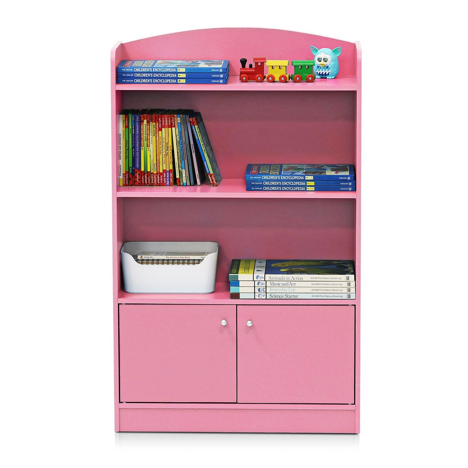 Furinno Lova Engineered Wood Bookshelf with Storage Cabinet in Pink