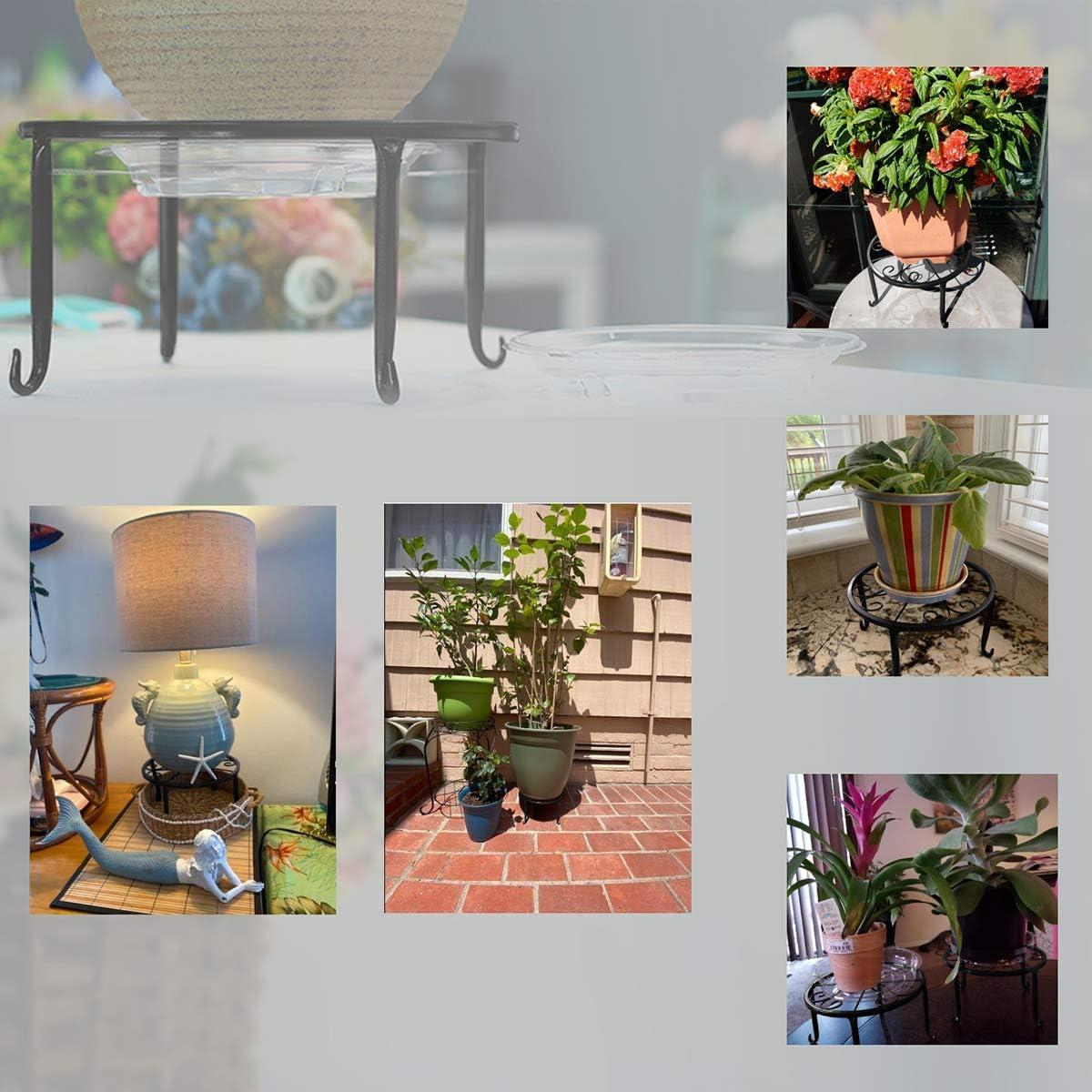 3 Pack 9 inches Metal Plant Stands with Saucer for Indoor and Outdoor Plants Heavy Duty Potted Heavy Duty Flower Pot Stand Holder Rustproof Iron Round Plant Shelf for Garden, Brown