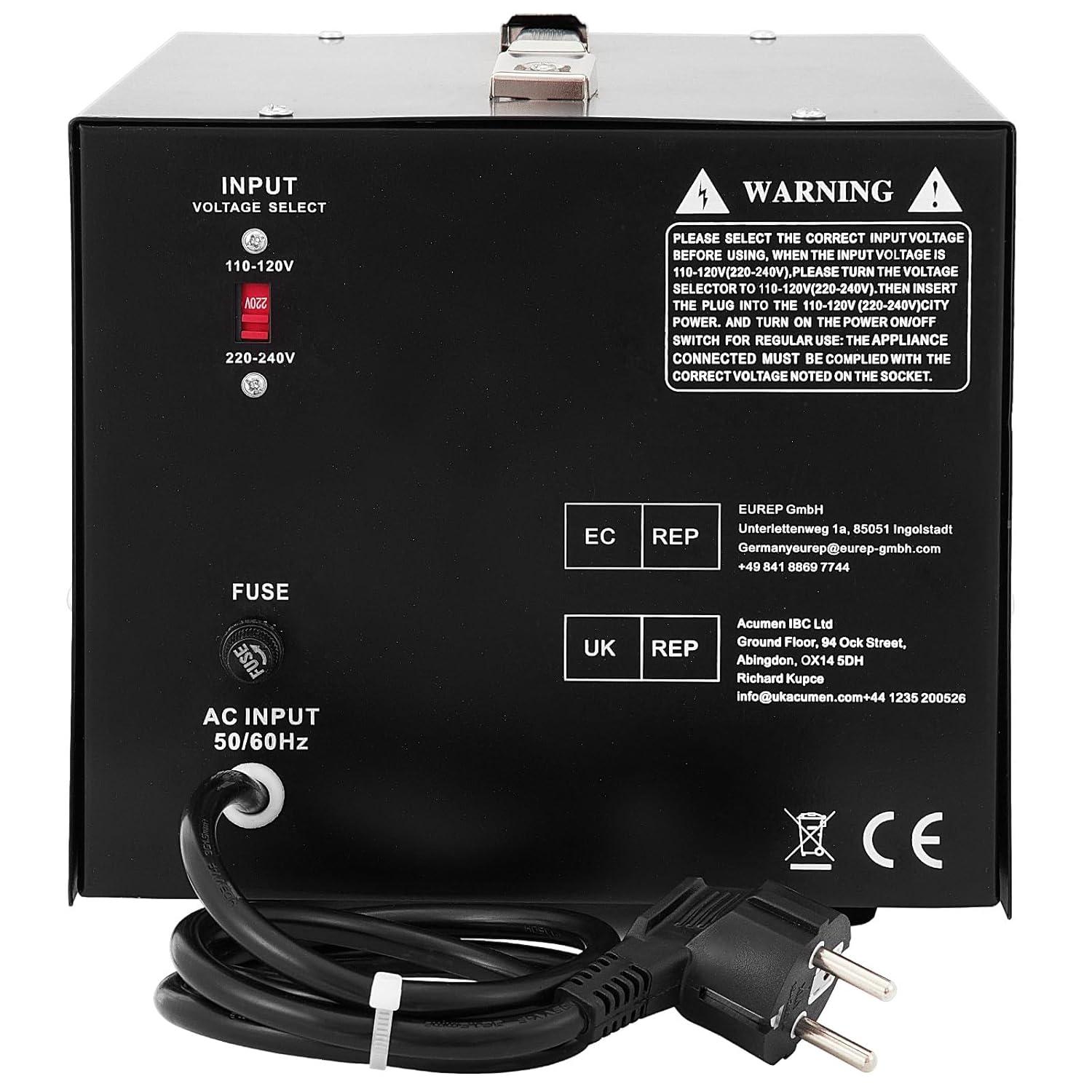 VEVOR 3000W Black Step Up/Down Voltage Transformer with USB Port