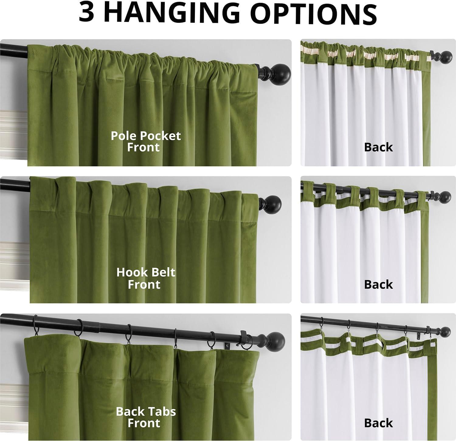 Half Price Drapes Signature Basque Green Velvet Blackout Curtains For Bedroom(1 Panel), 50WX 84L