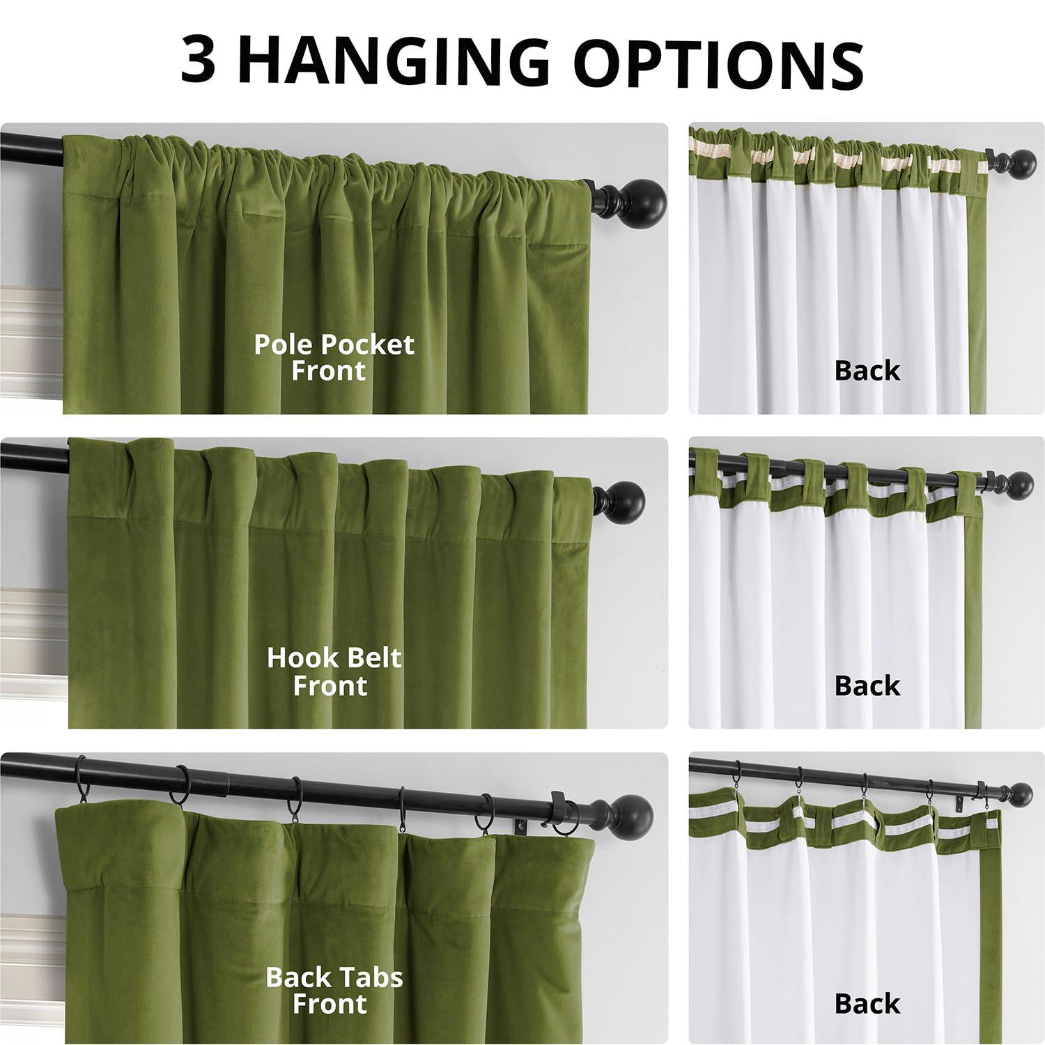 Half Price Drapes Signature Basque Green Velvet Blackout Curtains For Bedroom(1 Panel), 50WX 84L