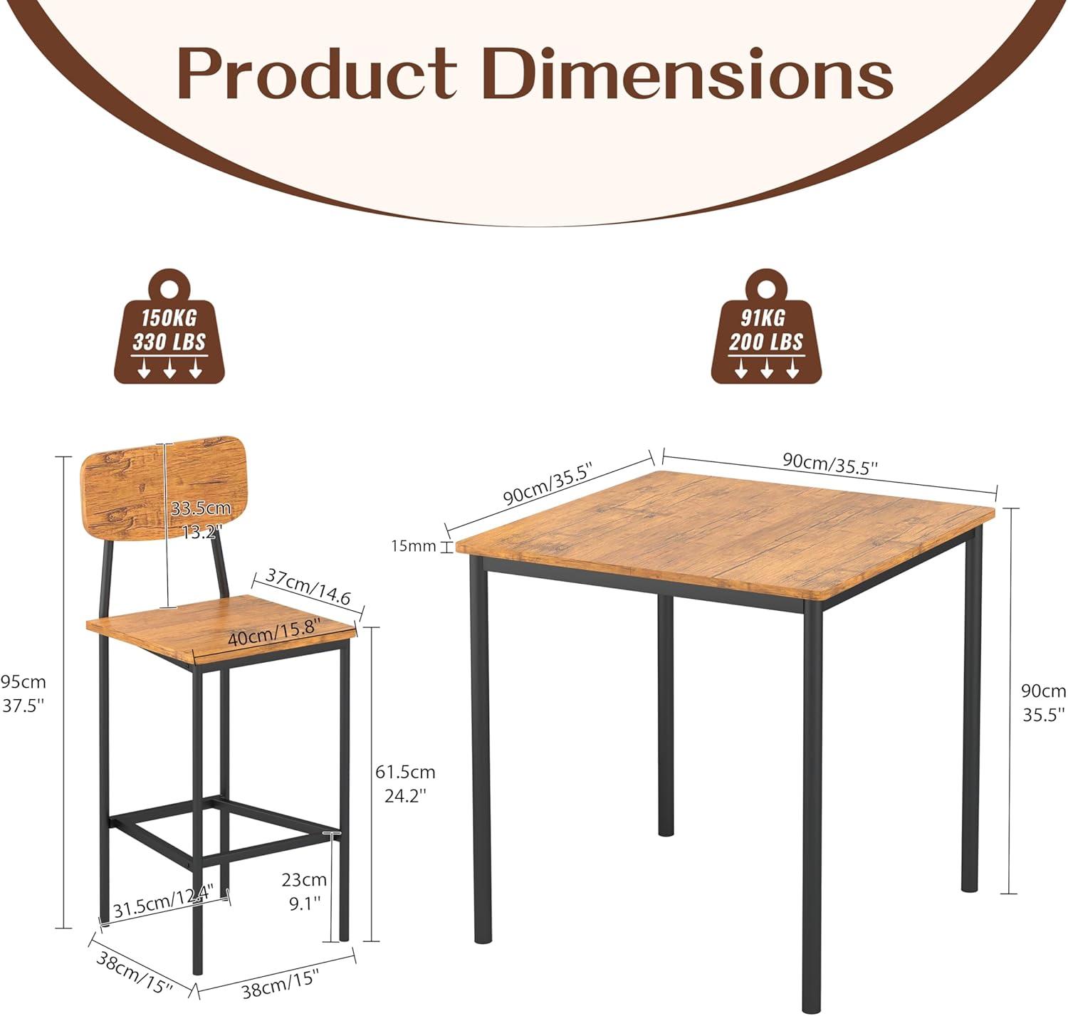 Bifanuo Dining Table Set for 4, Kitchen Table and Chairs for 4 Dining Room Table Set, Space-Saving Design, Industrial Kitchen Table Set for Family Dinner, Party, Brown