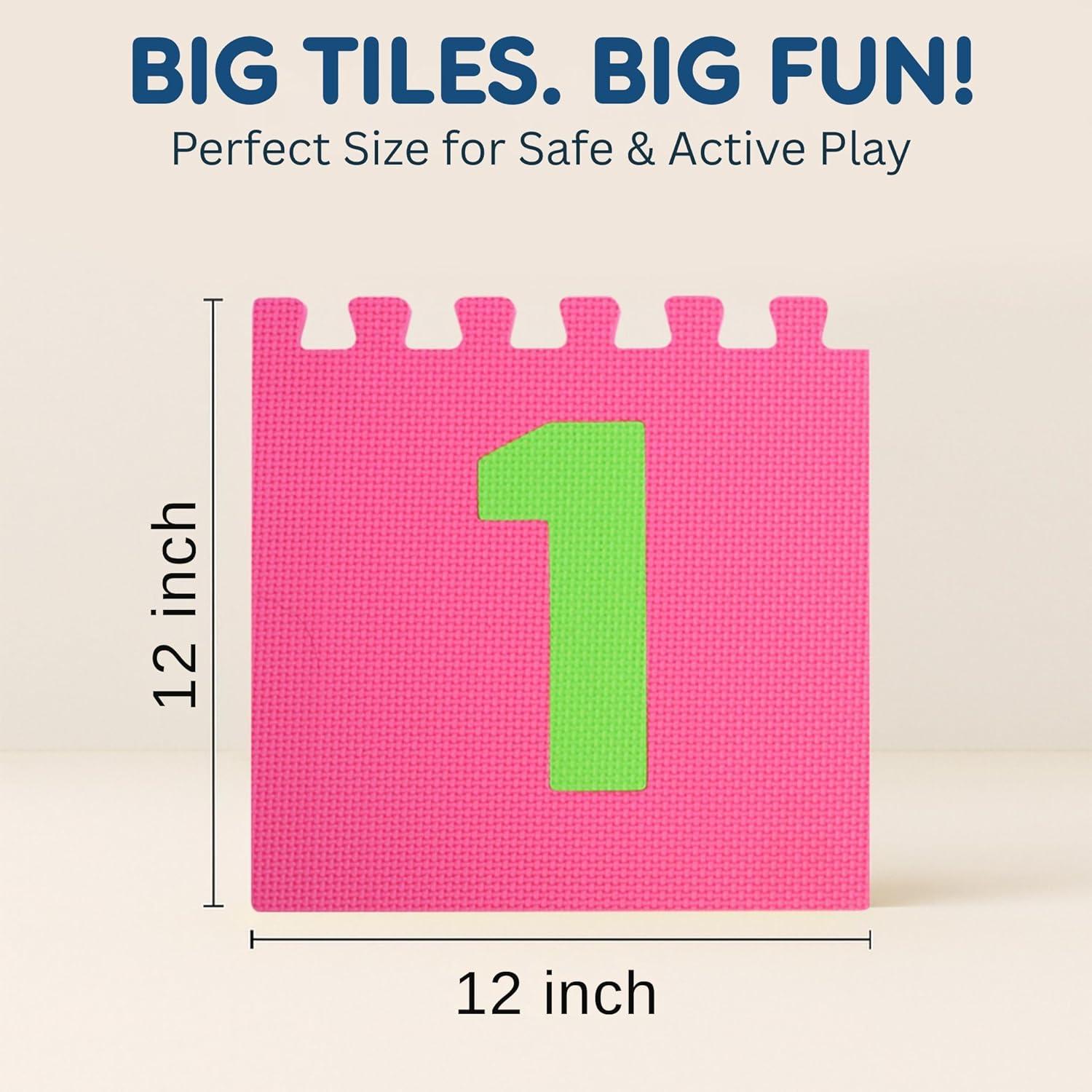 Hopscotch Playmat Foam Interlocking Puzzle Floor Mat - 10 Large Number Tiles (12" by 12" Square Blocks)