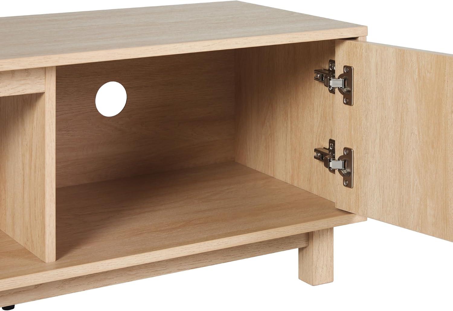 Walker Edison Mid-Century Modern Reeded 2-Door TV Stand for TVs up to 80”, Coastal Oak