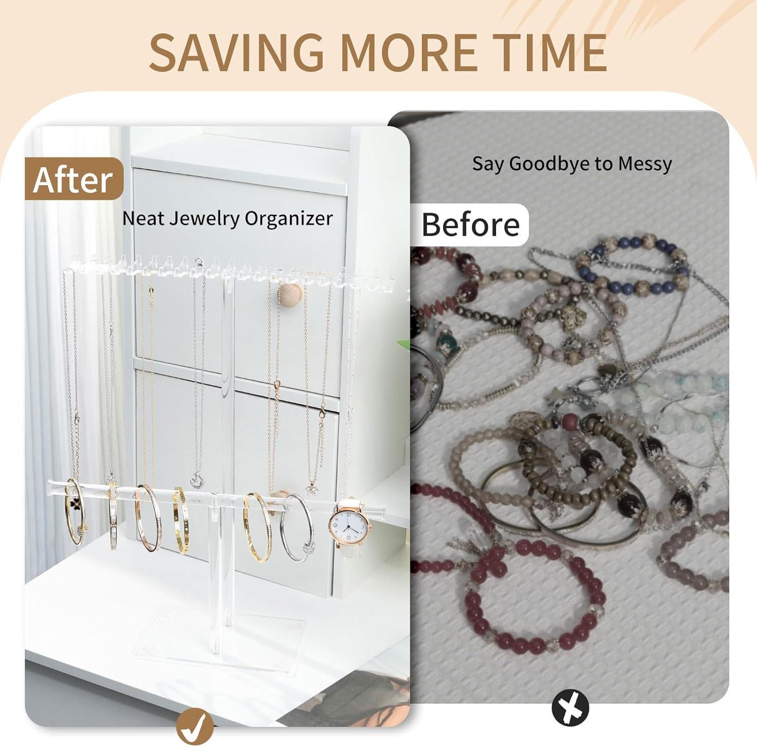 Premium Jewelry Stand , Solid Clear 2-Tier Acrylic Jewelry Organizer Stand & Bracelet holder Stand for Necklace Display, Ring & Watch Display