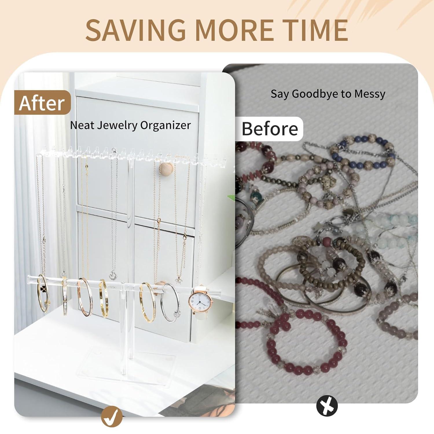 Premium Jewelry Stand , Solid Clear 2-Tier Acrylic Jewelry Organizer Stand & Bracelet holder Stand for Necklace Display, Ring & Watch Display