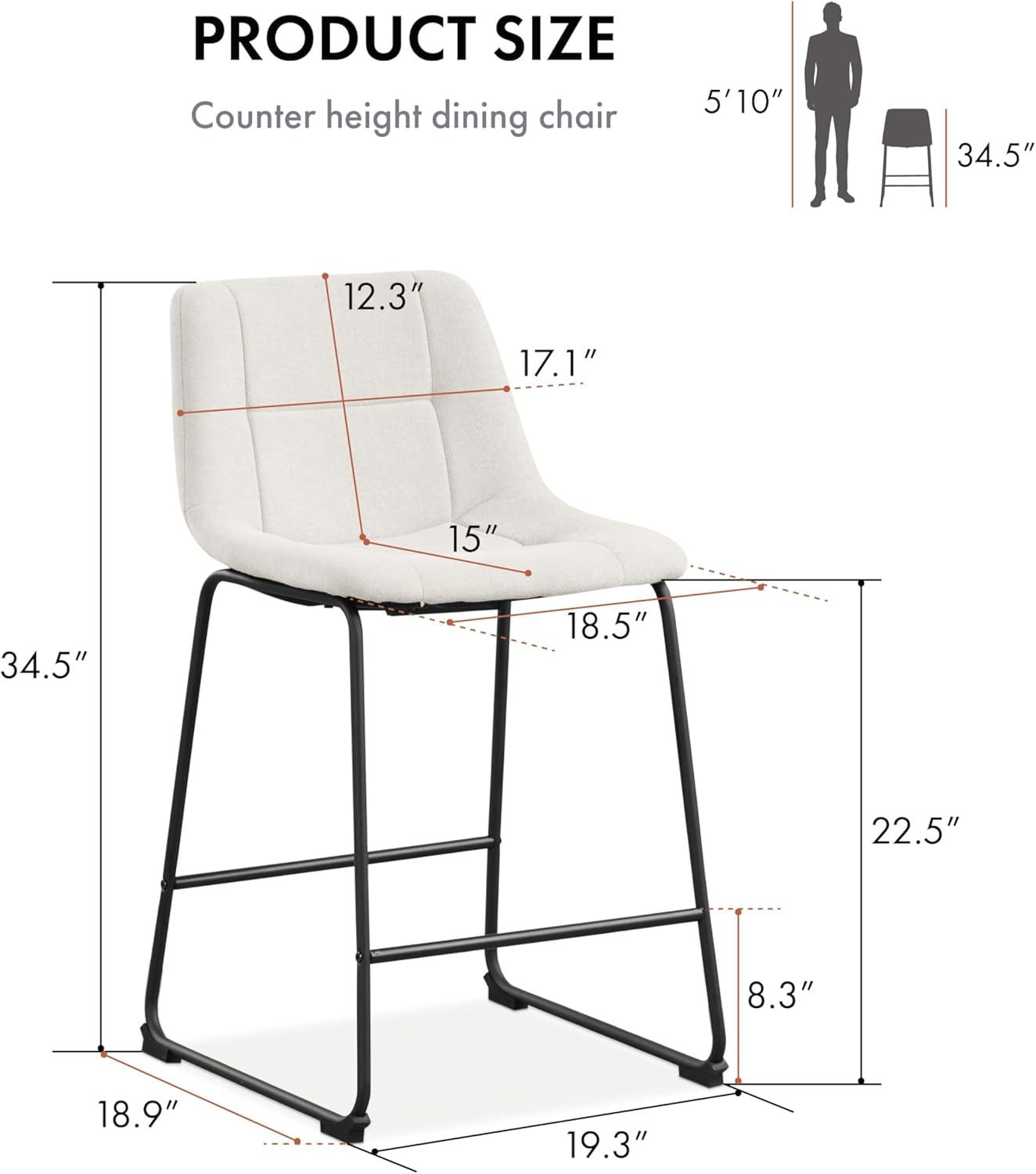 Furniture of America Perri Modern Chenille Counter Height Dining Chairs, White (Set of 2)