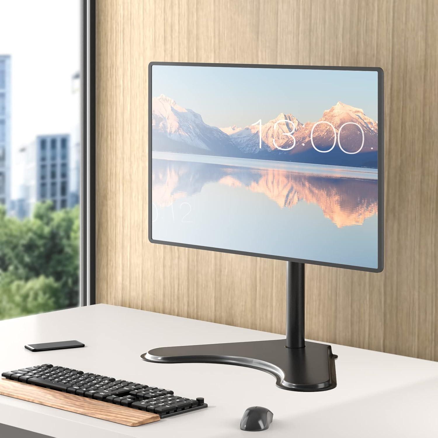 Adjustable Black Steel Single Monitor Stand with Riser