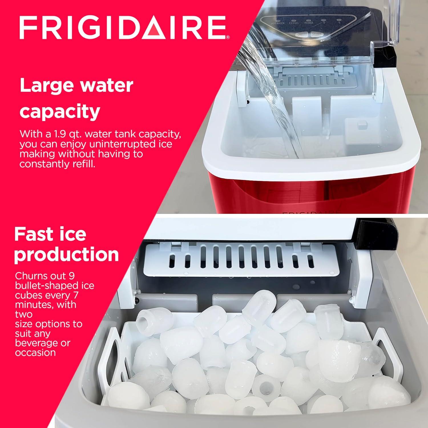 Frigidaire, 26 Lbs. Countertop Ice Maker, Bullet Shaped Ice, Red Stainless Steel