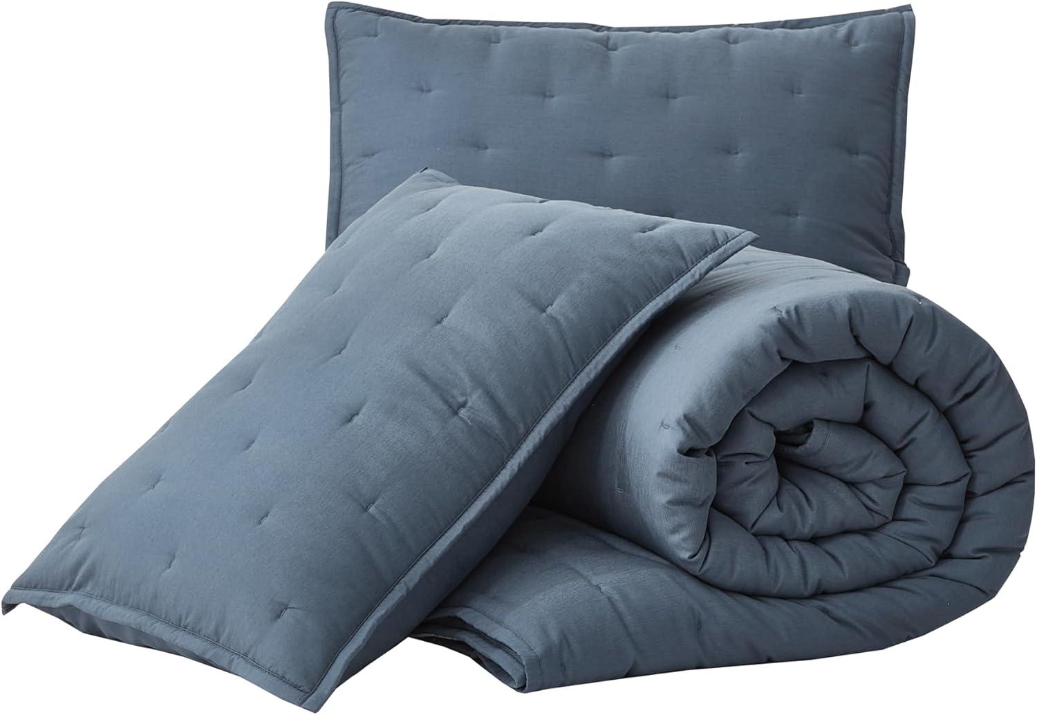 Chezmoi Collection Glen 3-Piece Crescent Stitched Quilt Set, Oversized King Size, Steel Blue, Rayon Derived from Bamboo & Polyester Blended, Soft Breathable Cooling Bedspread for Hot Sleepers