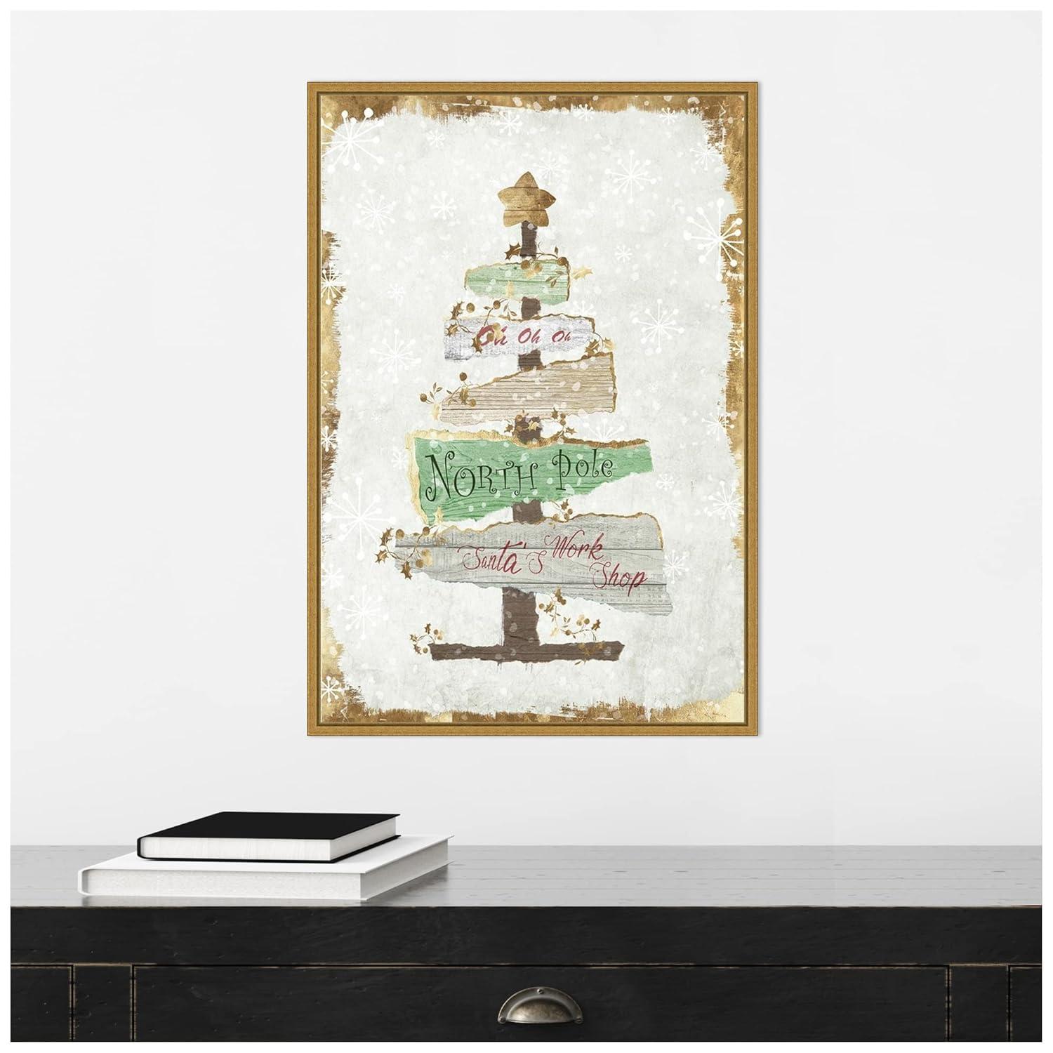 16" x 23" Golden Christmas Tree by PI Studio Framed Canvas Wall Art - Amanti Art