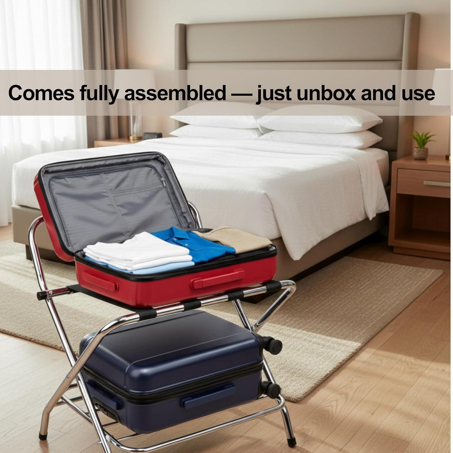 USTECH USTECH Luggage Rack-Double Tier, Assembled, Chrome, Storage Organizer, Pack of 1,