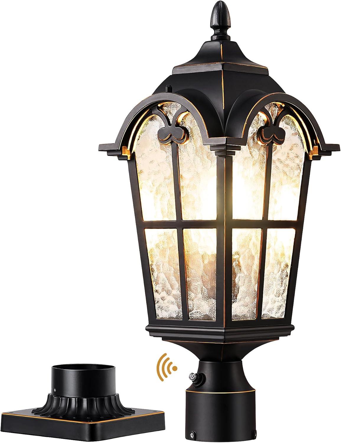 EDISHINE Large Size Dusk to Dawn Outdoor Post Light, 21.9'' H Pole Light Fixture with Pier Mount Base, Waterproof Exterior Lamp Post Lantern Head for Yard, Driveway, Fence, Black