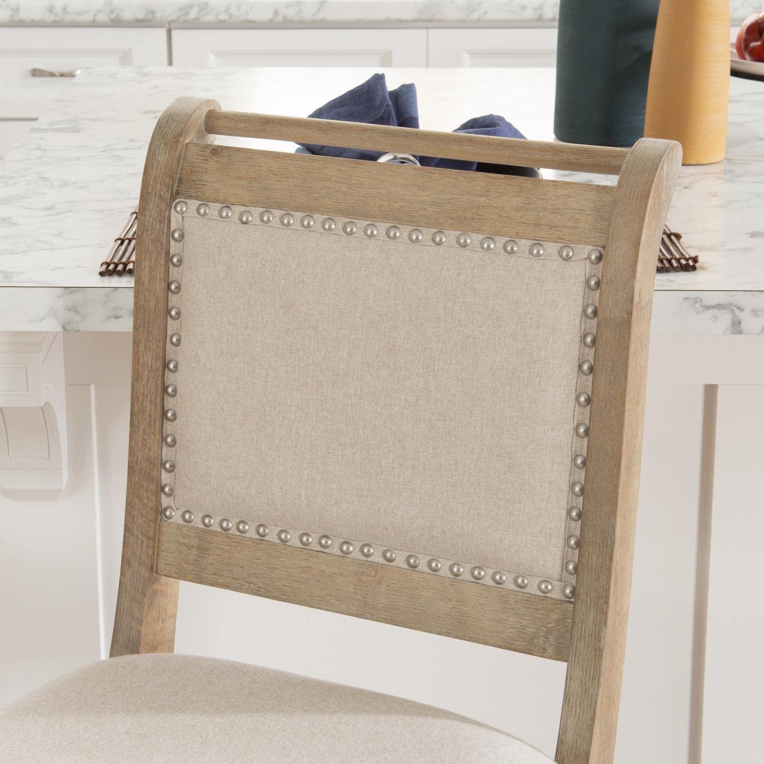 Emmy Padded Back Nailhead Counter Height Barstool Natural - Linon: Upholstered, Footrest, Rustic Wash