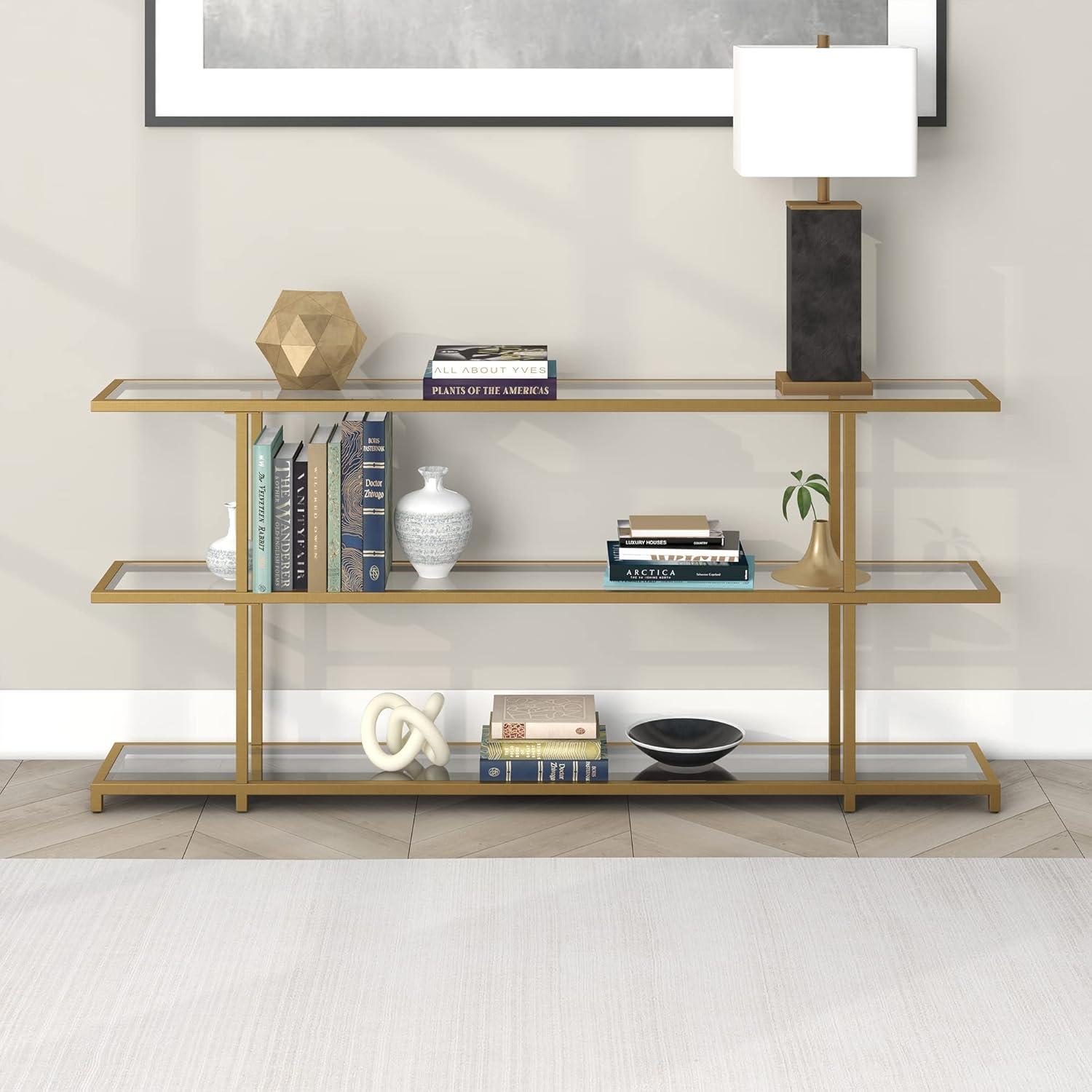 Evelyn&Zoe Greenwich 64" Wide Rectangular Console Table, Brass