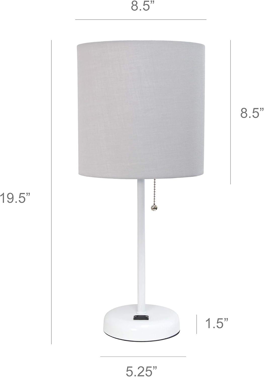 LimeLights White Stick Lamp with Charging Outlet and Fabric Shade, Gray