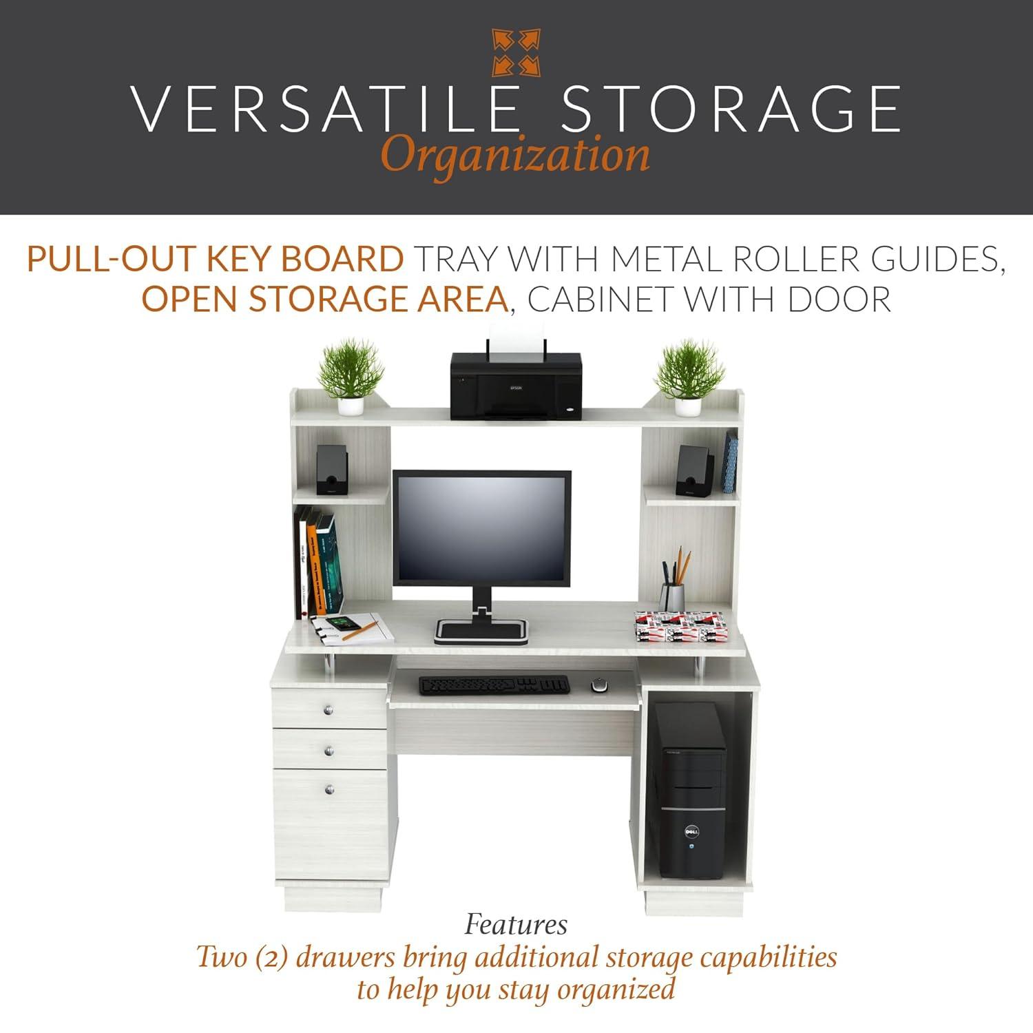 Computer Work Center with Hutch Washed Oak - Inval: Melamine, Keyboard Shelf, CPU Storage
