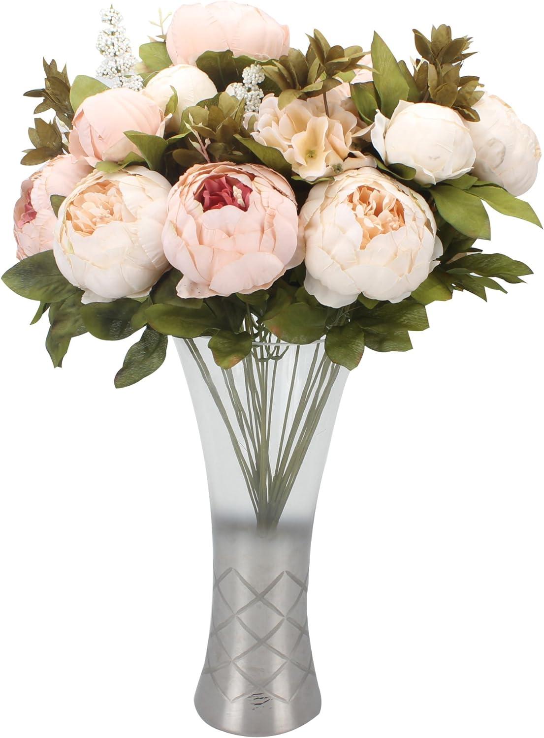 Light Pink Silk Peony and Rose Artificial Floral Arrangement with Lights