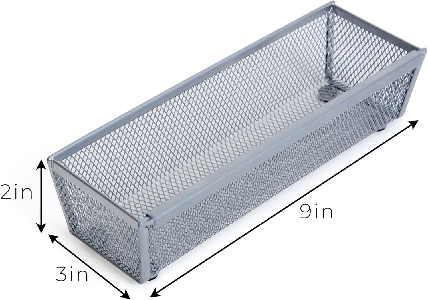 Silver Steel Mesh Rectangular Drawer Organizer Tray