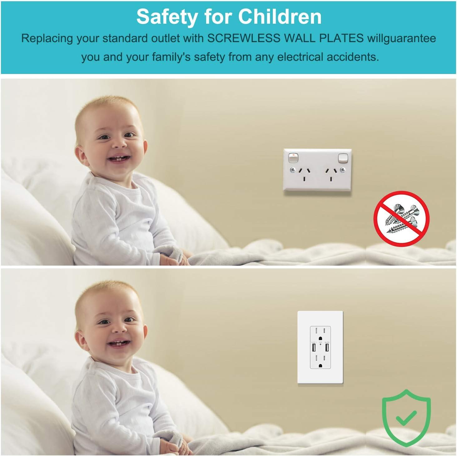 ENERLITES Screwless Decorator Wall Plate, Child Safe Outlet Covers, Size 1-Gang, Unbreakable Polycarbonate Thermoplastic, SI8831-W, Glossy, White, 20 Count