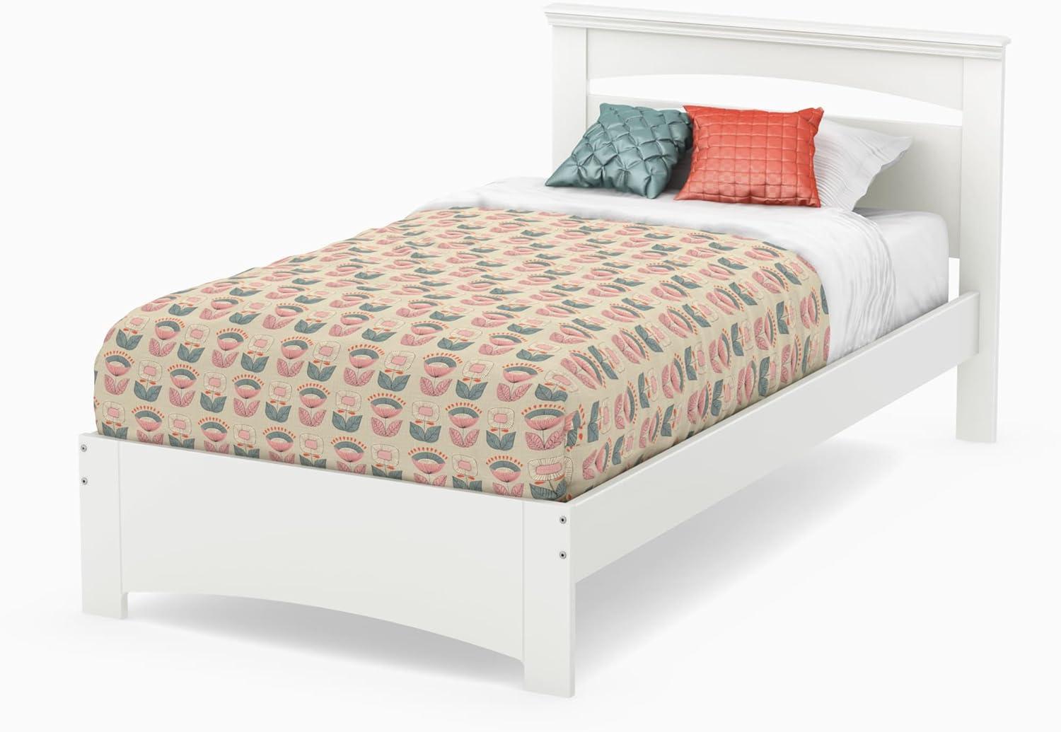 Pure White Twin Platform Bed with Drawer and Headboard