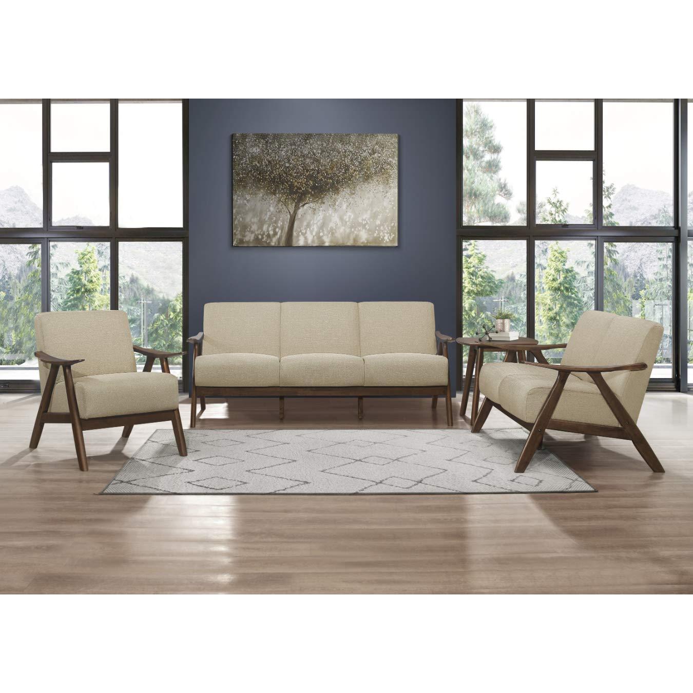 Lexicon Damala Collection Retro Inspired Wood Frame Accent Chair, Light Brown