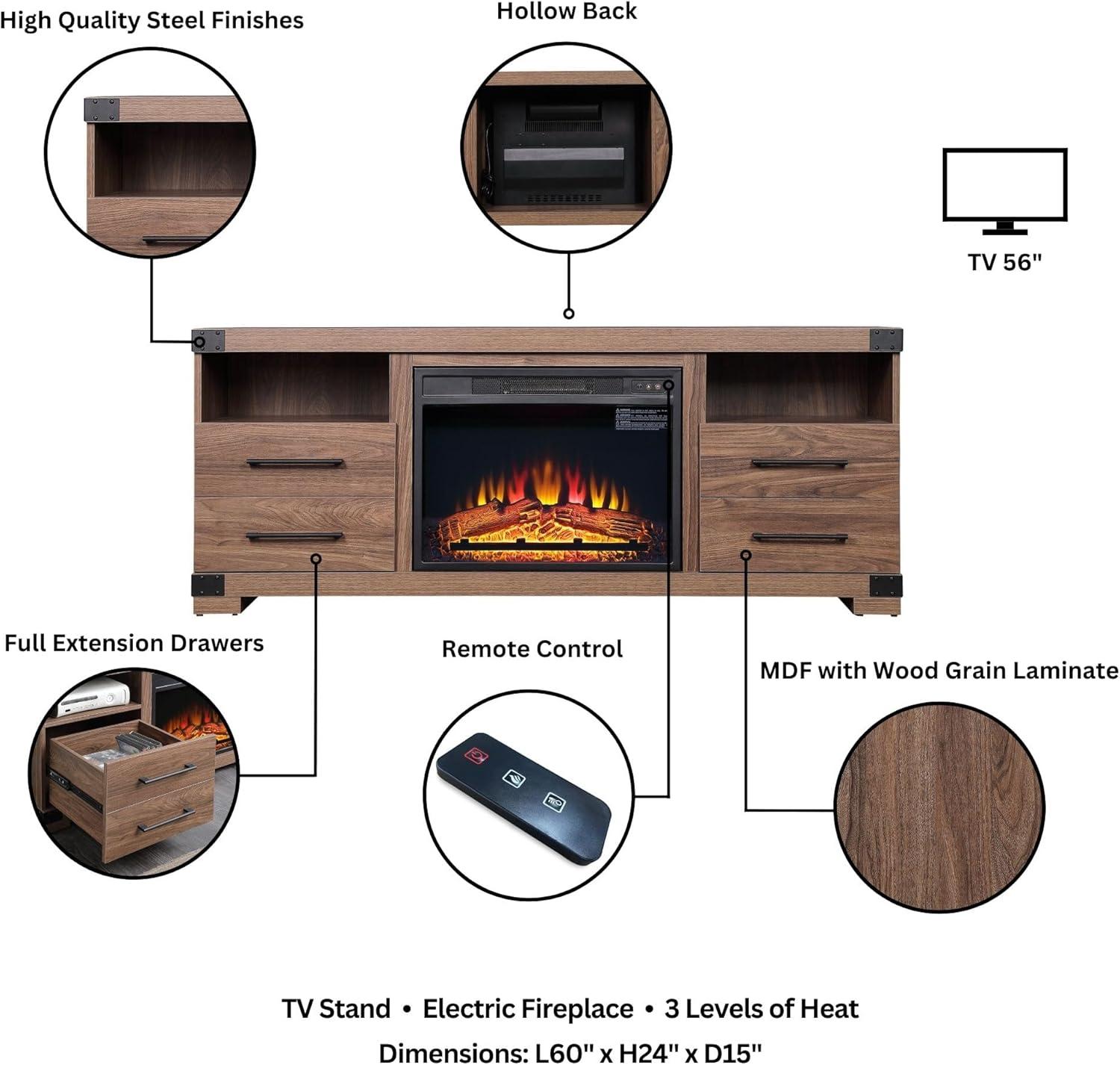 Richmond 60" Fireplace with 2 Drawers and 2 Shelves