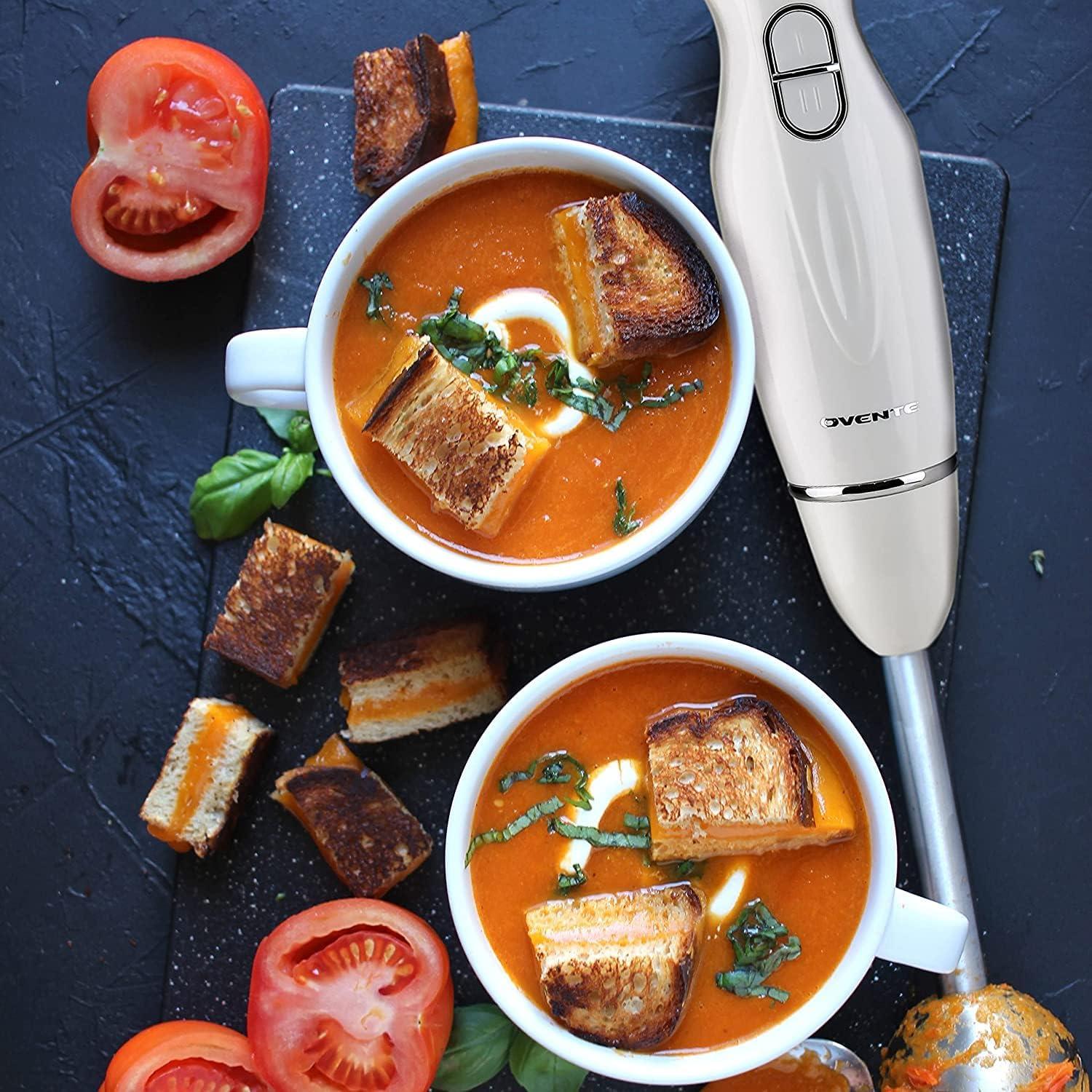 OVENTE Electric Immersion Hand Blender, 2 Mixing Speed w/ Stainless Steel Blades, White HS560W
