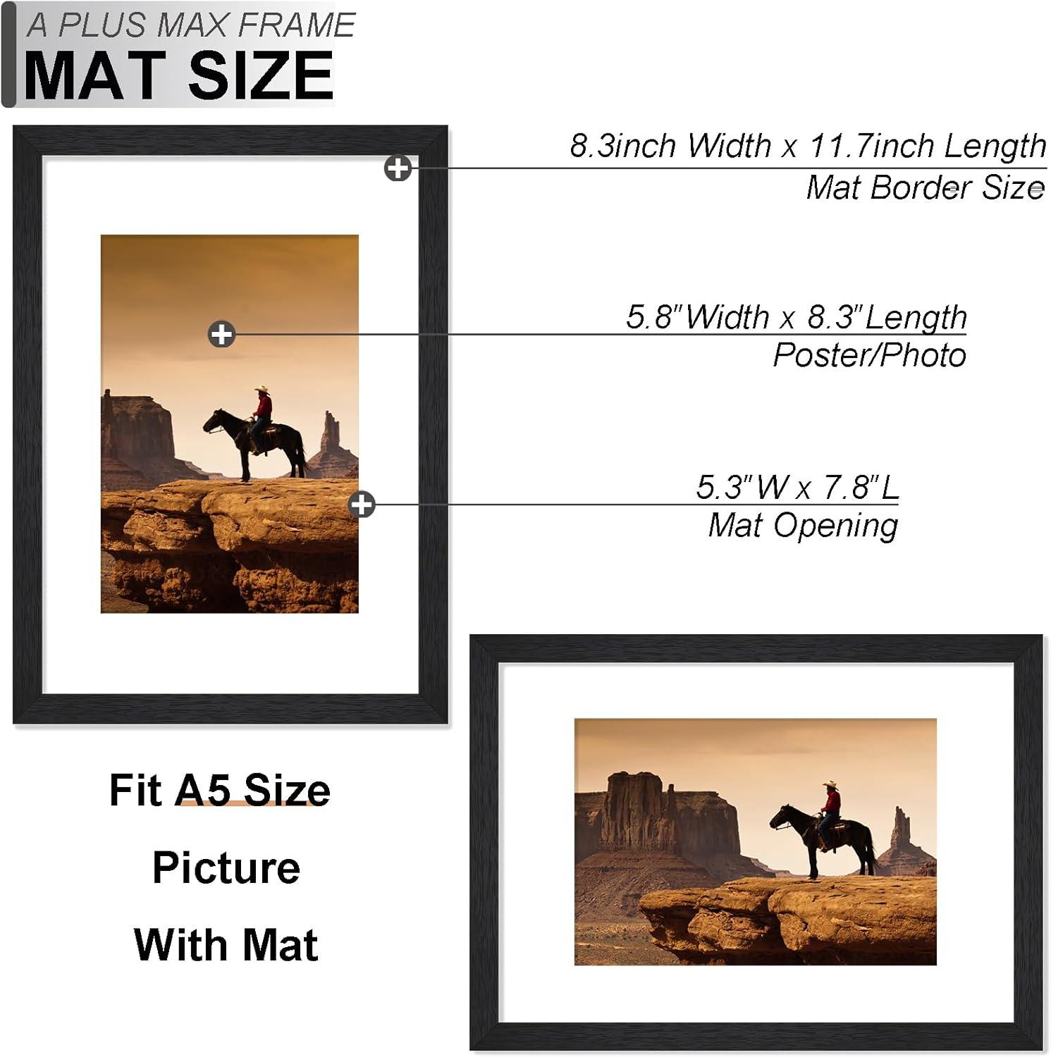 A PLUS MAX 20x24 Picture Frame with mat for 16x20 Picture with Polished Plexiglass Horizontal and Vertical Formats with Included Hanging Hardware-Black
