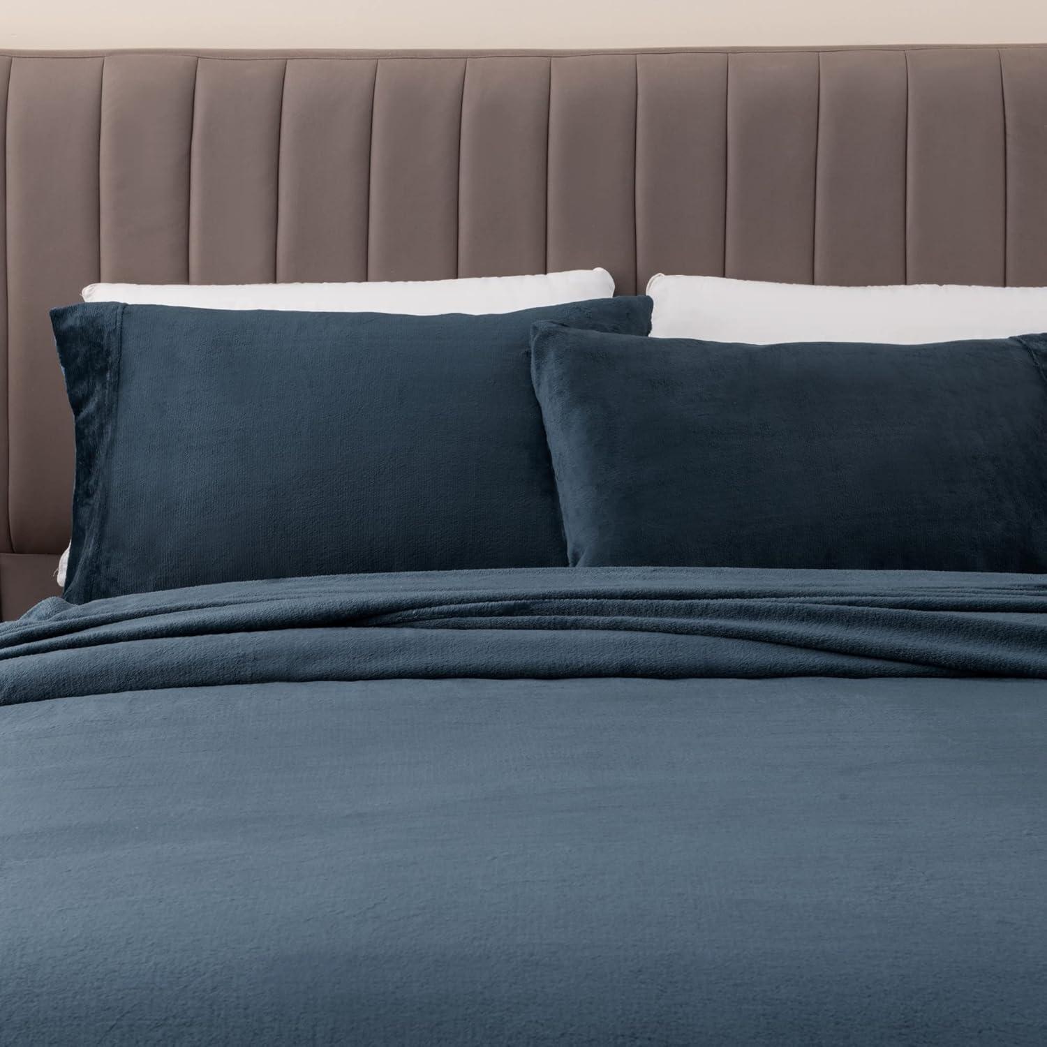 Solid Velvet Plush Fleece Sheet Set - Great Bay Home (King, Purple)