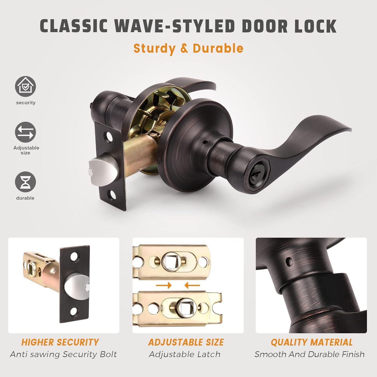 Oil Rubbed Bronze Modern Key Lock Door Lever Set