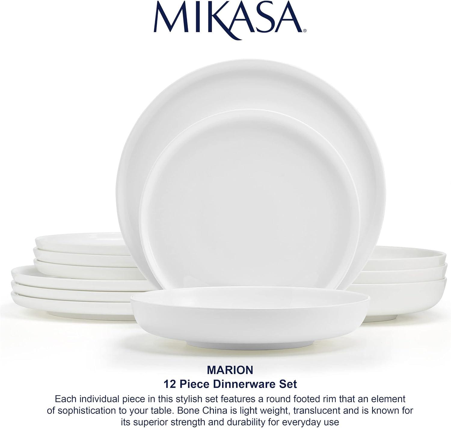 White Porcelain 12-Piece Round Dinnerware Set, Service for 4