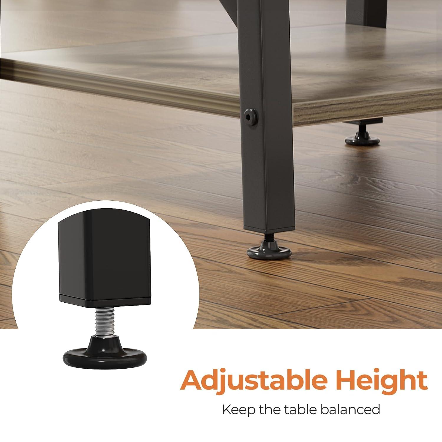 GreenForest End Table 24 inch for Living Room, Large Square Side Tables with X-Frame, Tall Industrial Bedside Nightstand with 2-Tier Storage, Gray Wash