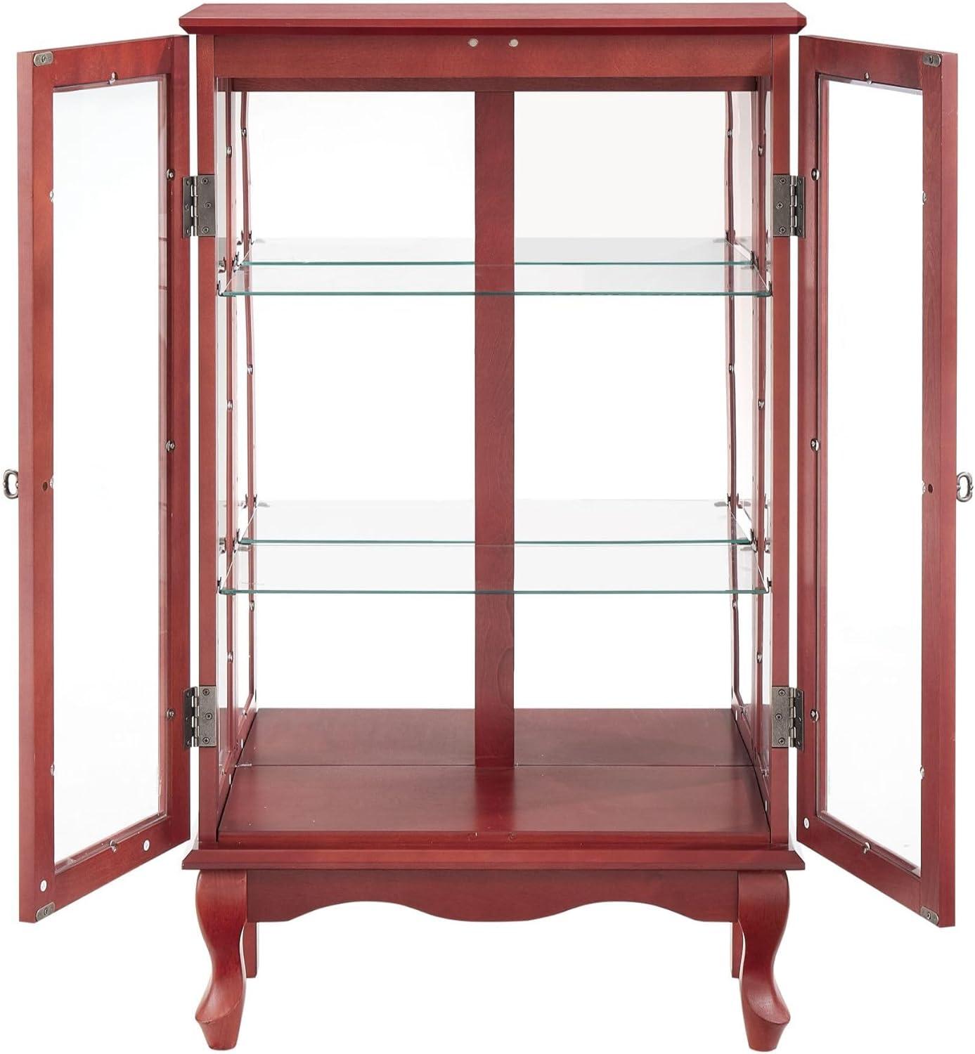 Miniyam Lighted Curio Display Cabinet with Tempered Glass Doors,Curio Cabinets with Mirrored Back Panel and Adjustable Shelves,Bulb Included,Cherry