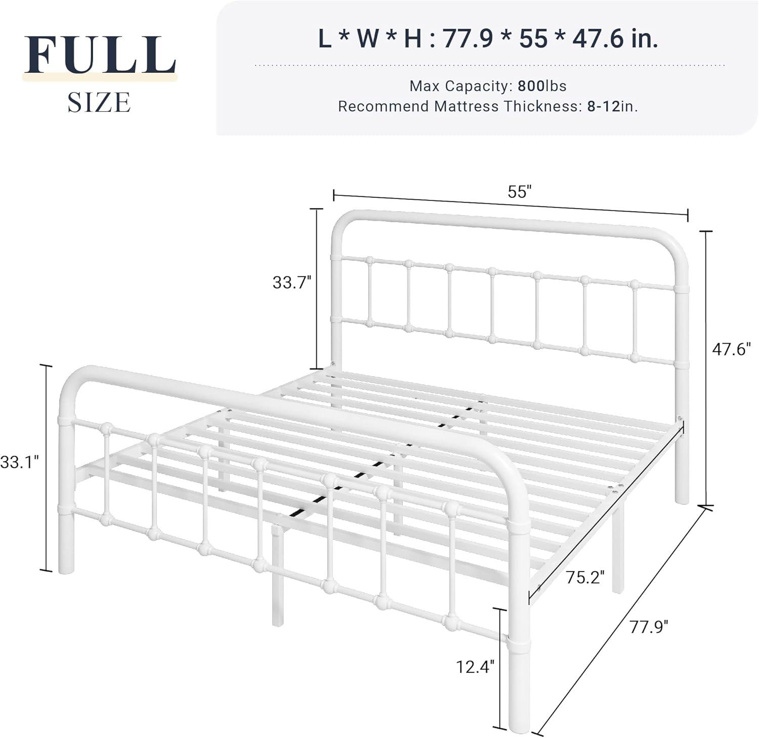 Allewie Full Size Metal Platform Bed Frame with Victorian Style Wrought Iron-Art Headboard/Footboard, White