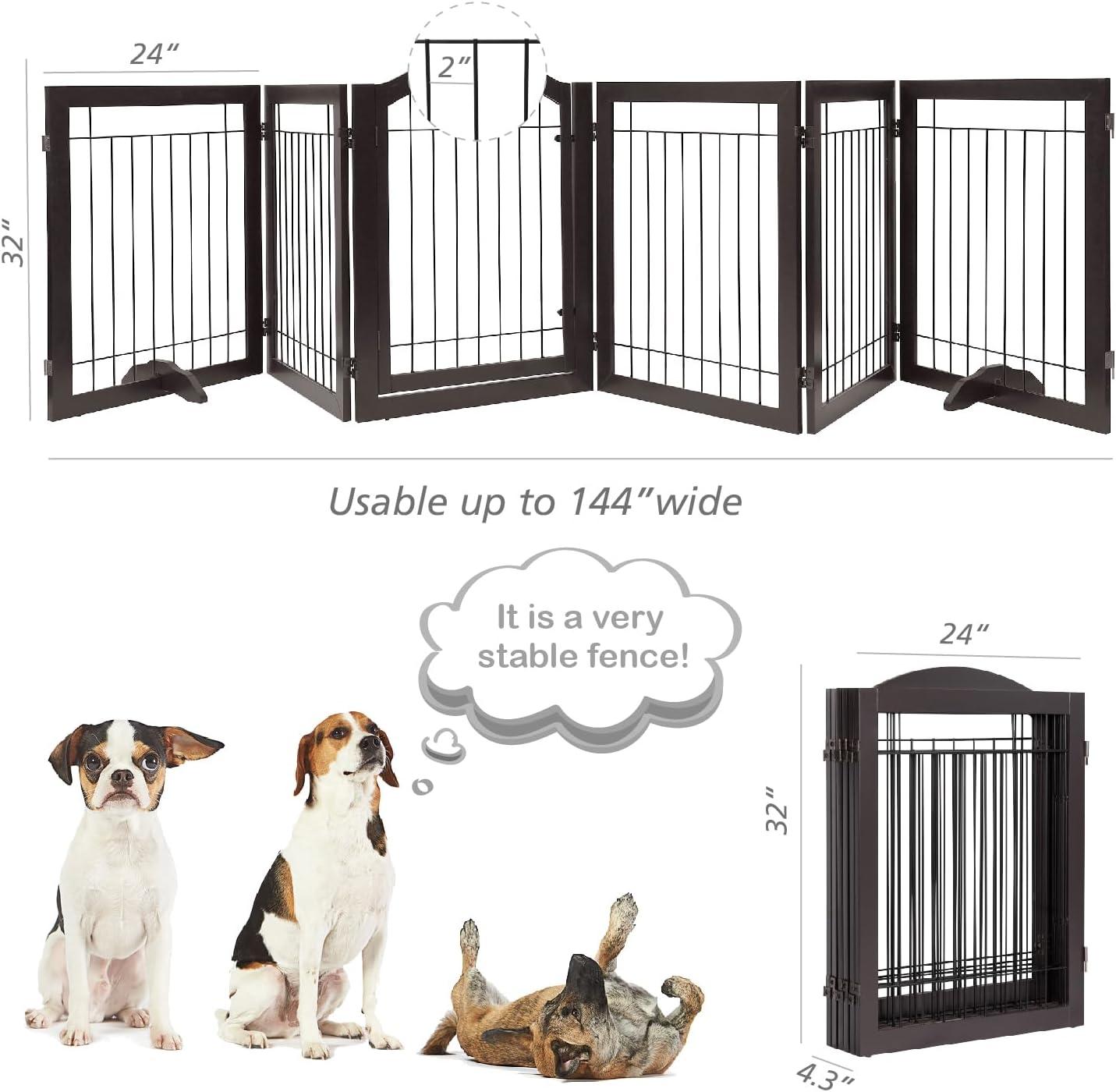 Espresso 144-Inch Freestanding Solid Wood Dog Gate with Door