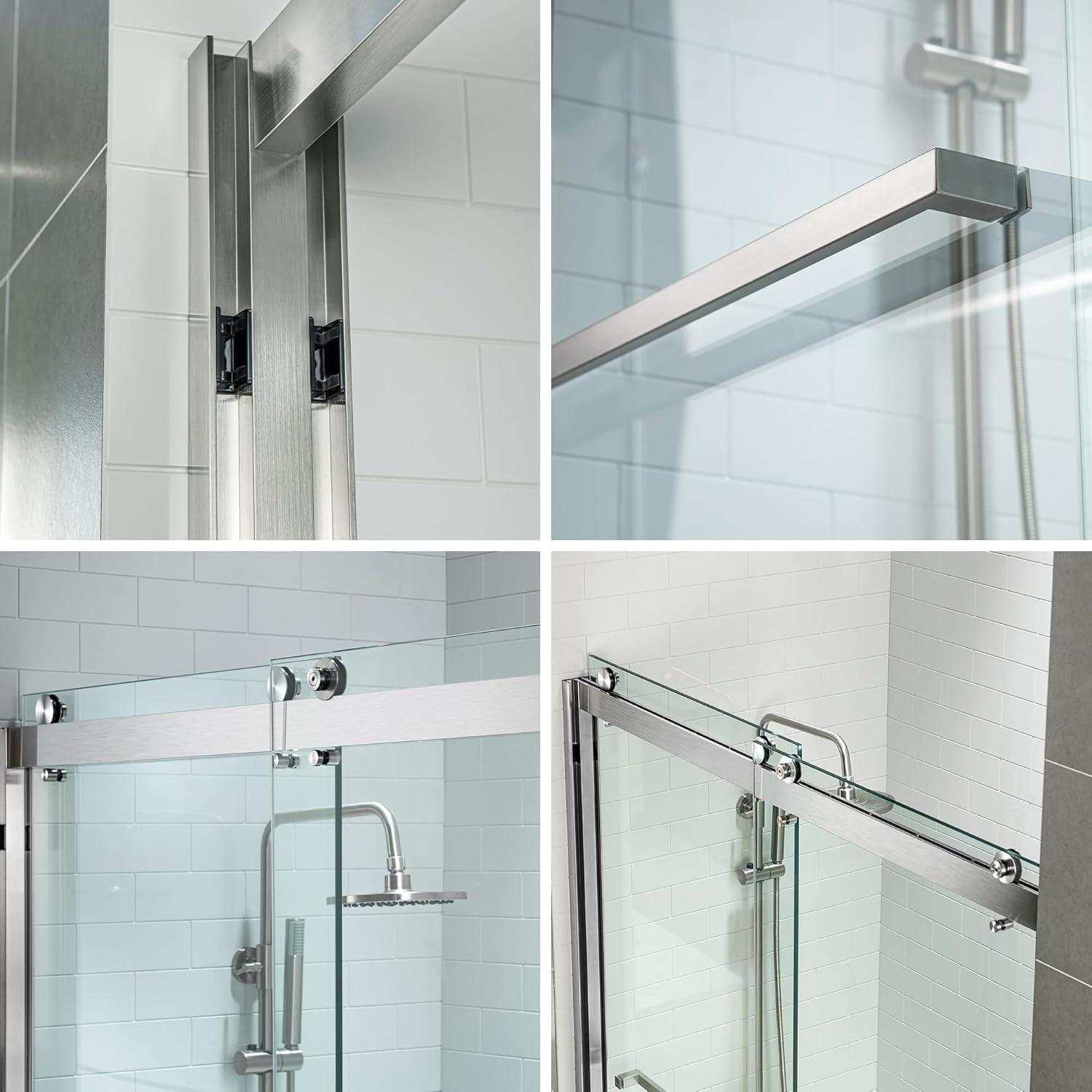 WoodBridge 56-60x76" Double Sliding Shower Door with 3/8" Thickened Upgrade Tempered Glass | Stainless Steel Hardware | Safe, Explosion-Resistant, Clear & Stylish, Sturdy & Durable  SDD6076-B