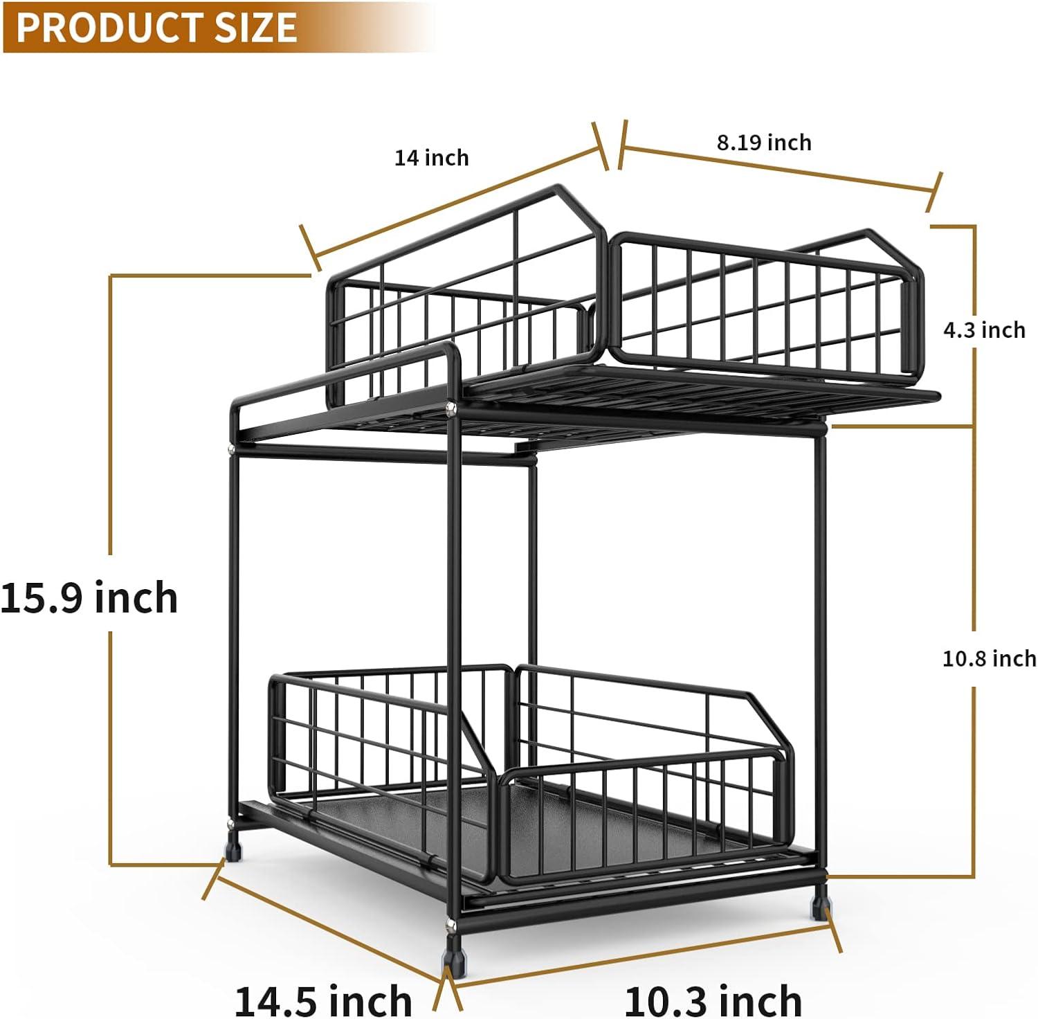 Rebrilliant Under Sink Organizer, 2 Tier Under Sink Organizers And Storage, Metal Slide Out Pull Out Cabinet Organizer ,2 Pack Sliding Drawer Organizer For Kitchen Bathroom Pantry