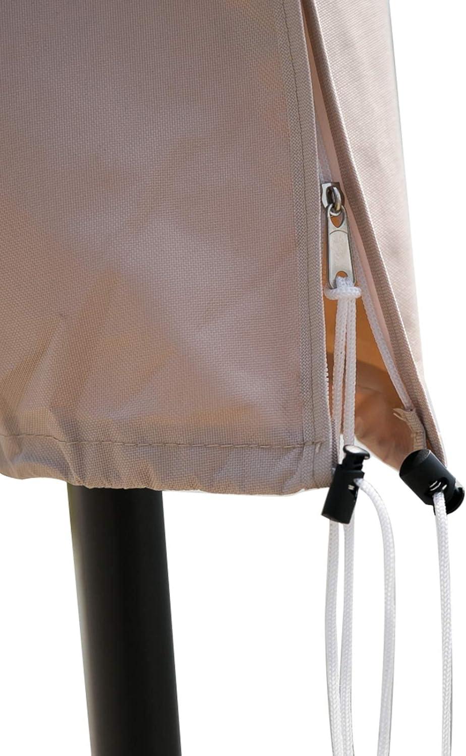 Beige Waterproof Patio Umbrella Cover with Zipper and Rod