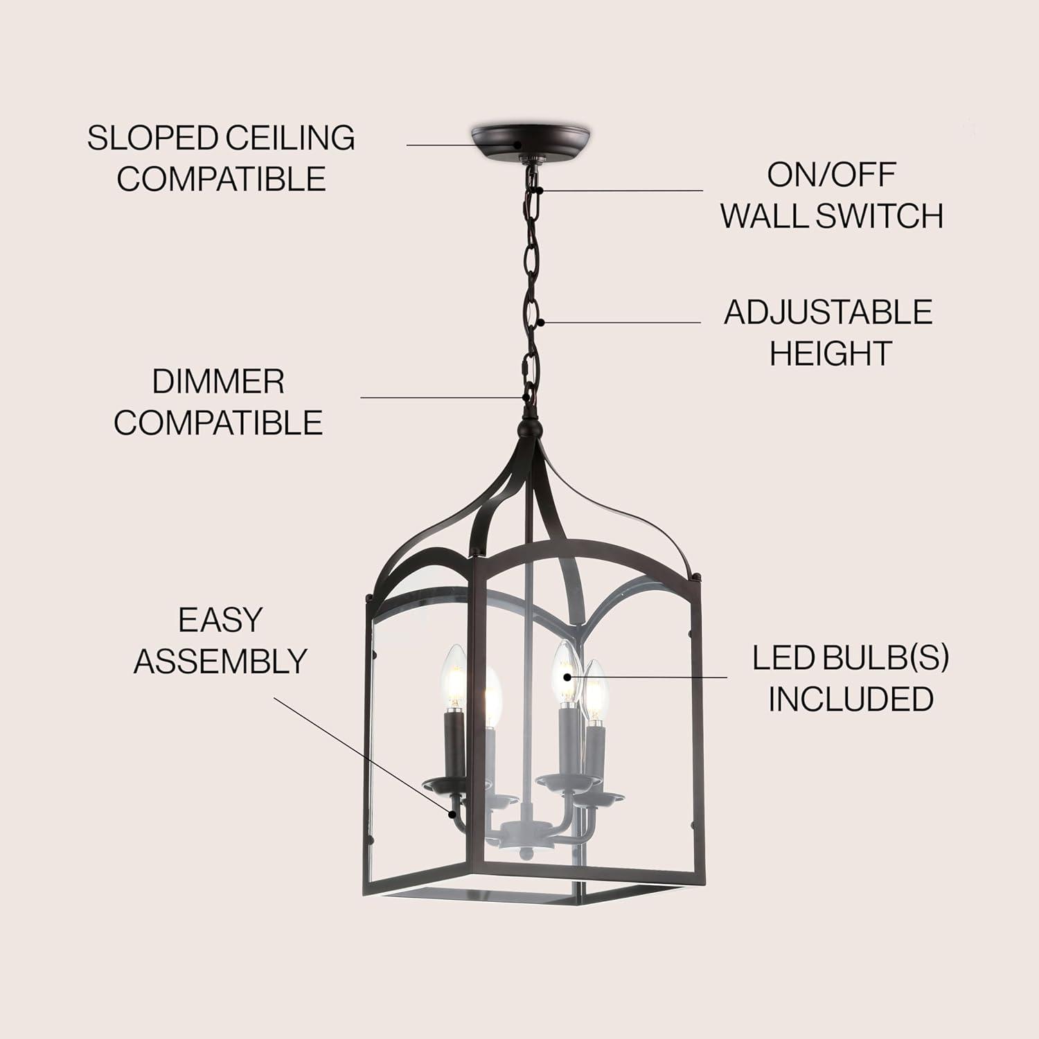 JONATHAN Y Ruth 11" 4-light Traditional Classic Lantern Metal/Glass LED Pendant, Oil Rubbed Bronze