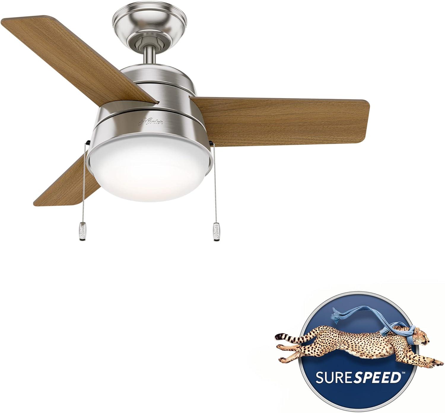 Aker 36" 3 - Blade Standard Ceiling Fan with Lights and Pull Chains