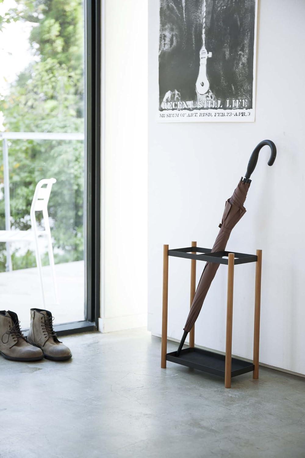 Black and Wood Space-Saving Umbrella Stand