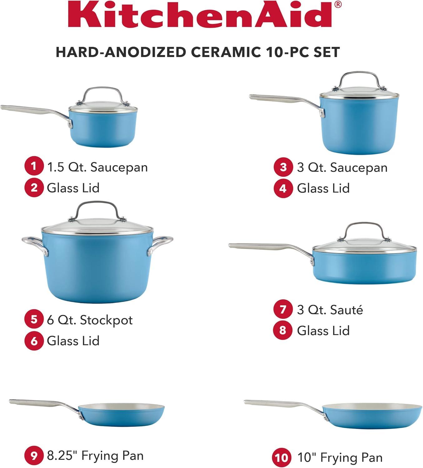 KitchenAid ® Blue Velvet Hard-Anodized Ceramic Non-Stick 10-Piece Cookware Set