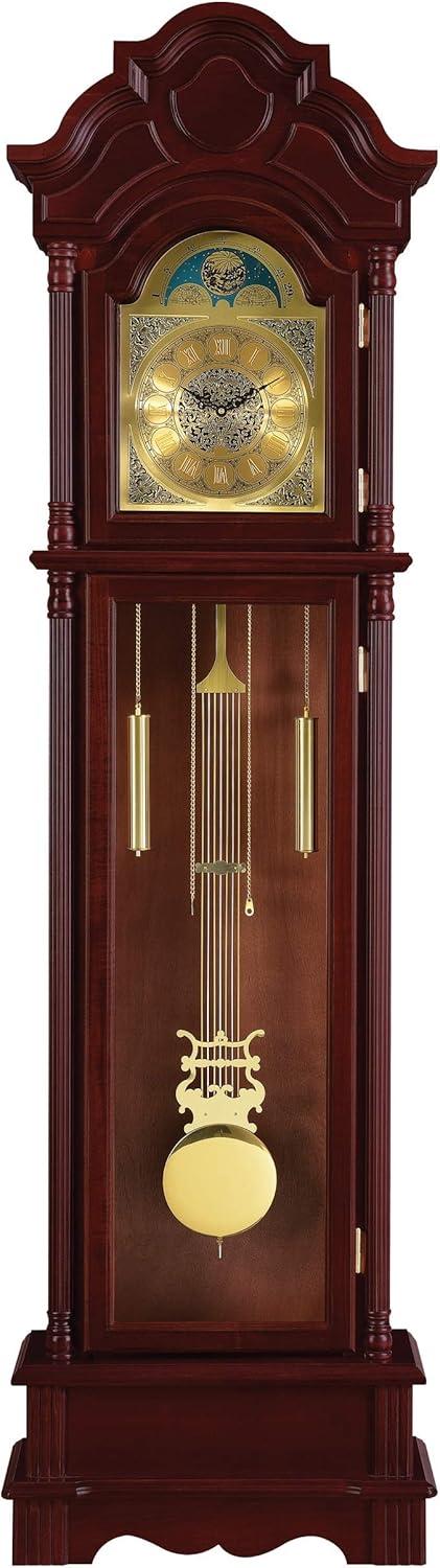 Brown Red Grandfather Clock with Gold Details and Chime